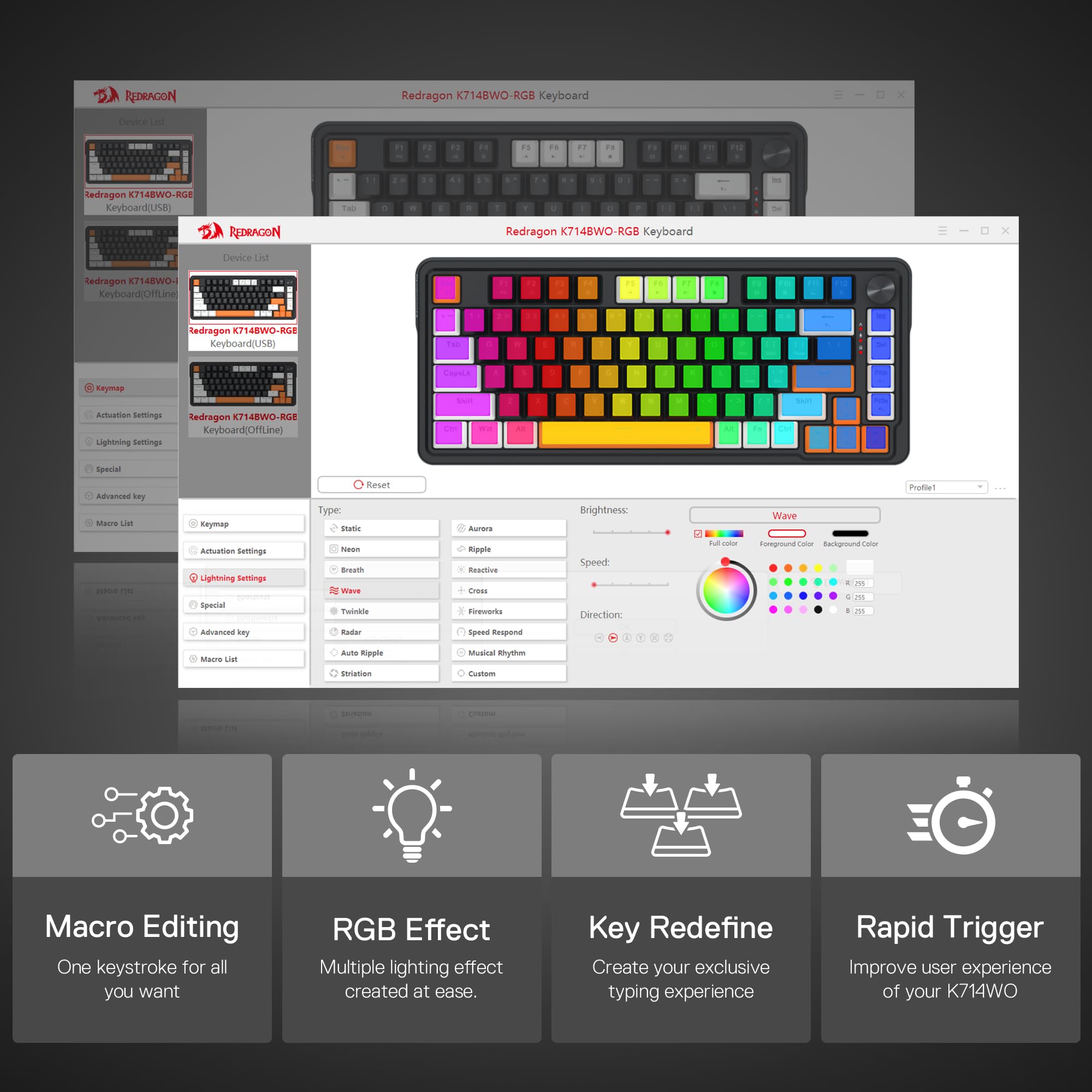 Redragon K673 Pro Wireless RGB Gaming Keyboard with Custom Knob
