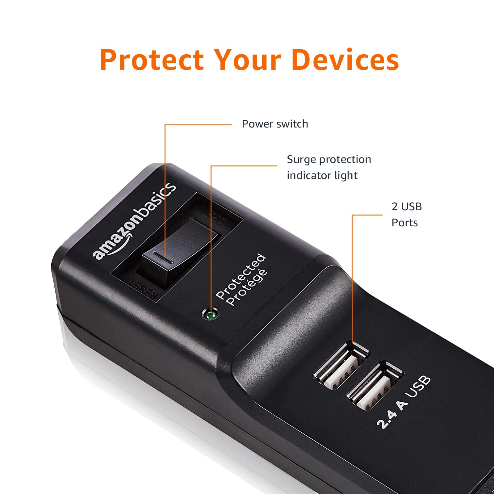 Amazon Basics Surge Protector Power Strip With USB Ports