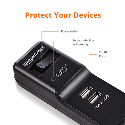 Amazon Basics Surge Protector Power Strip With USB Ports