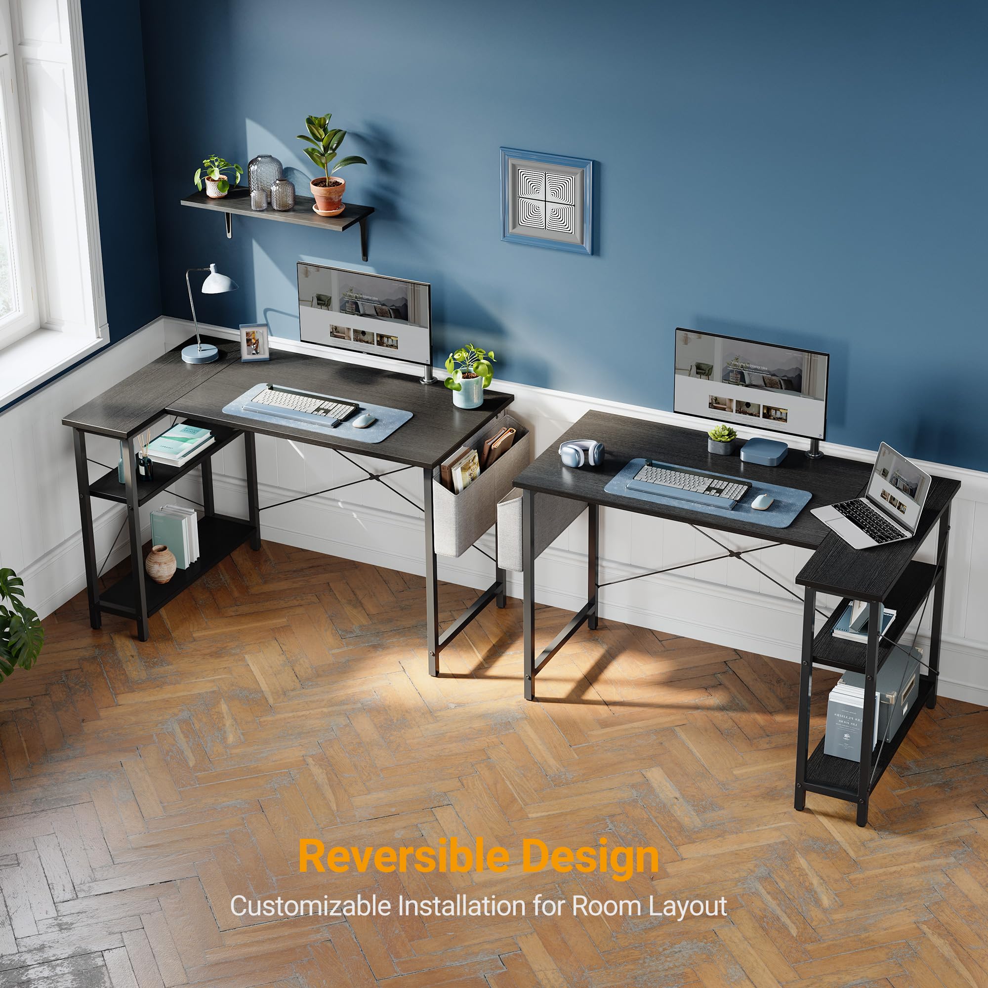 CubiCubi L Shaped Desk with Reversible Storage Options