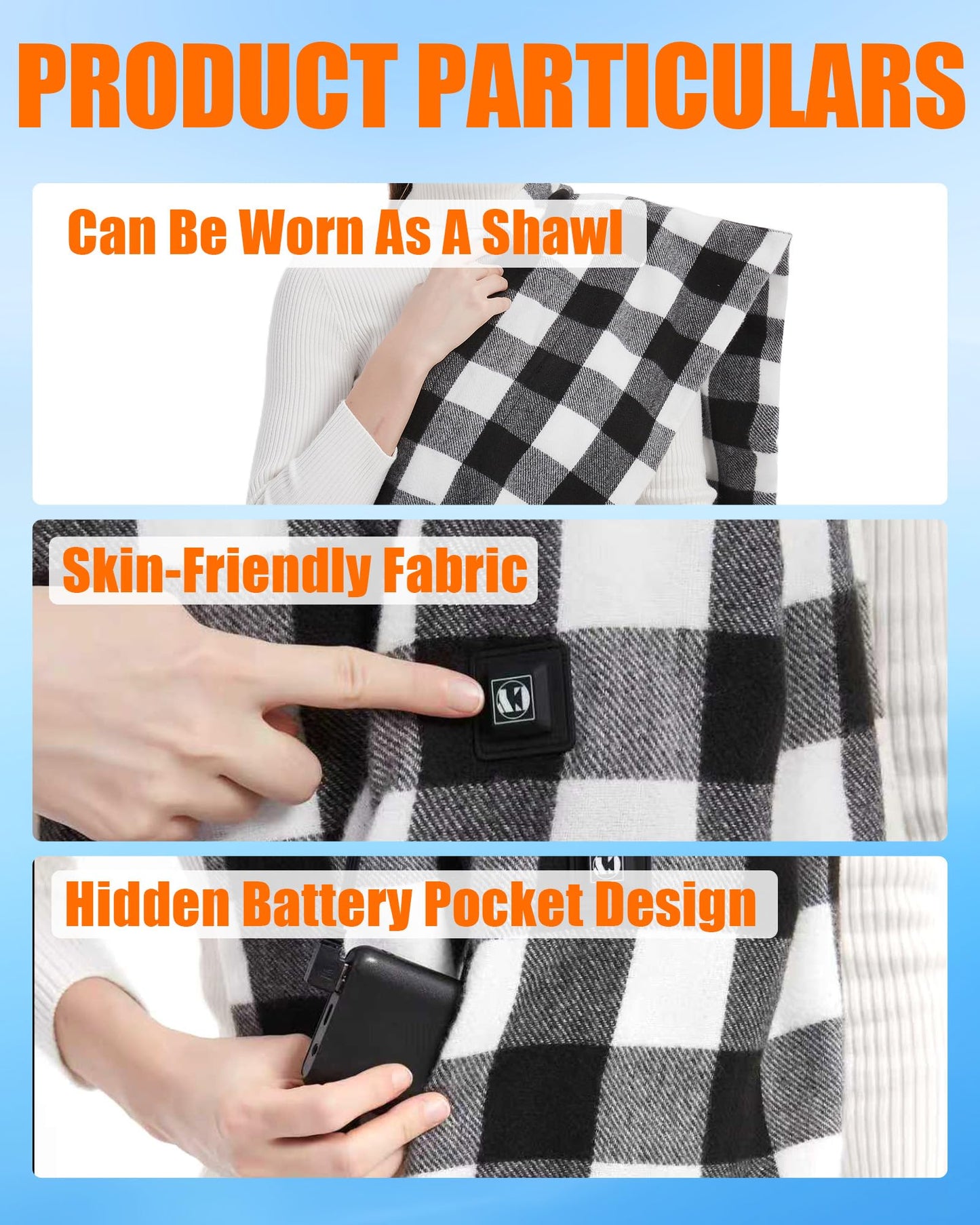 Rechargeable Heated Scarf Neck Warmer 10000mAh 3 Levels