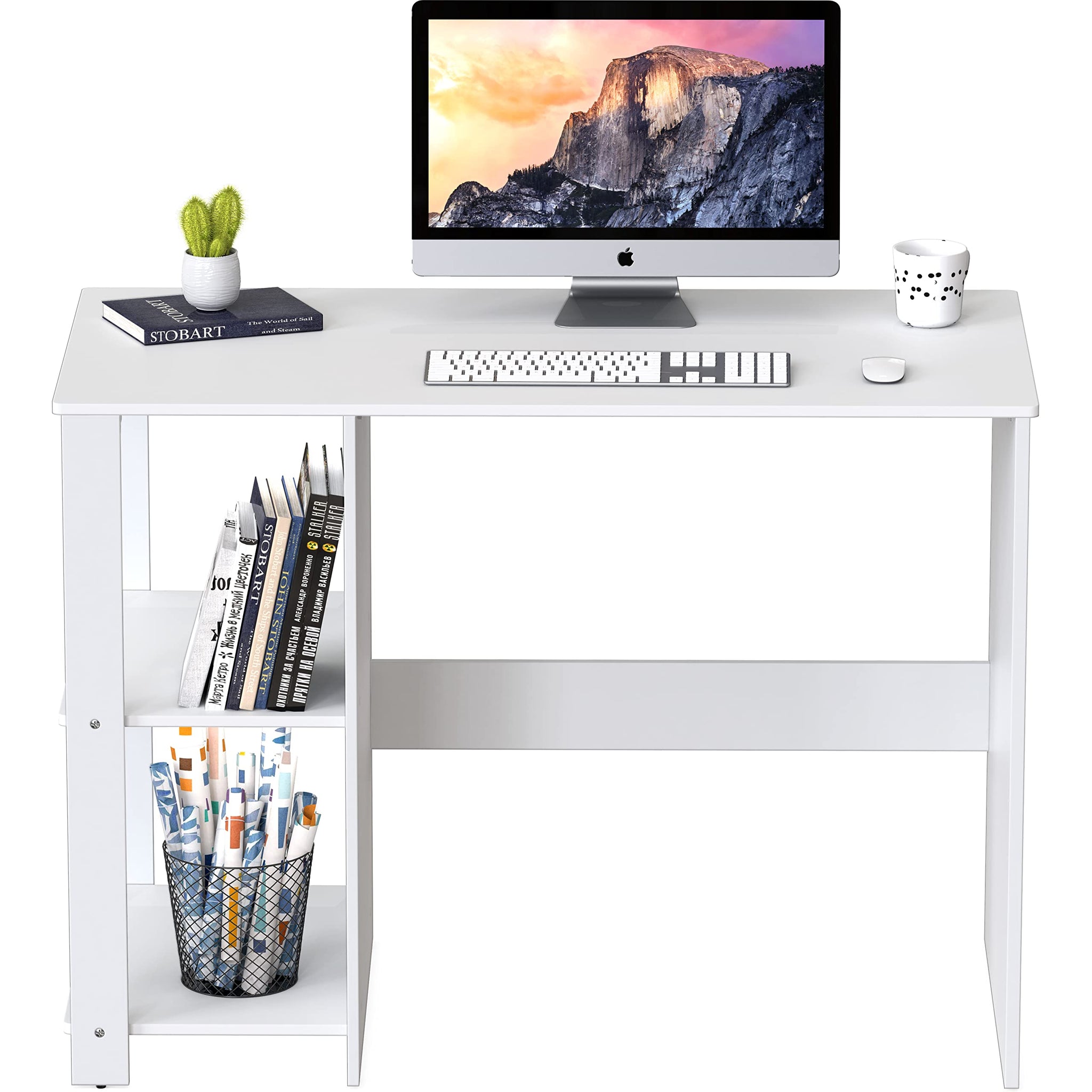 SHW 38 Inch Black Home Office Desk with Shelves