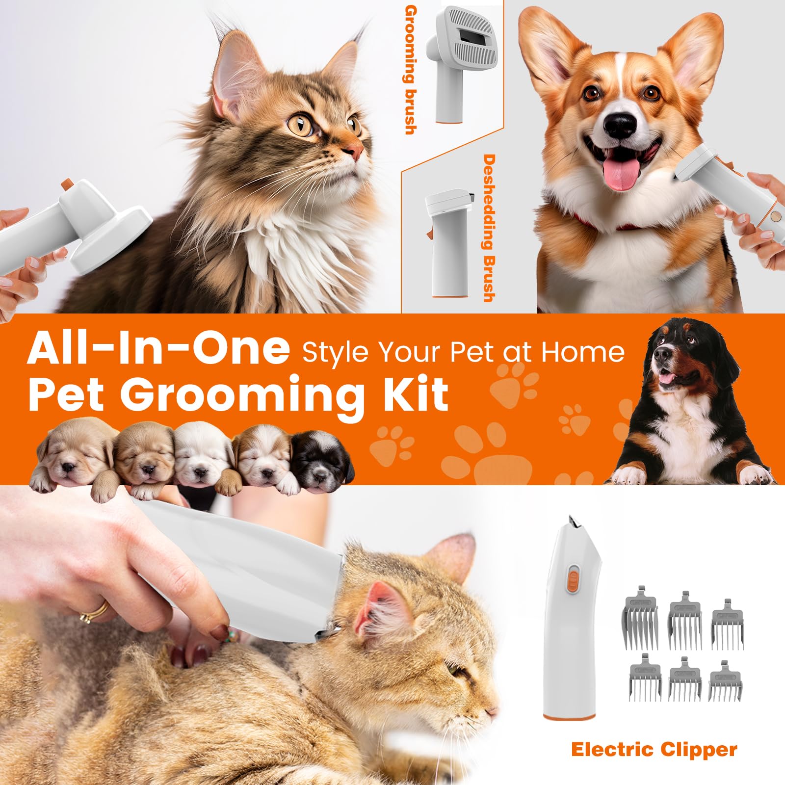 Dog Grooming Vacuum Kit with Low Noise Clippers