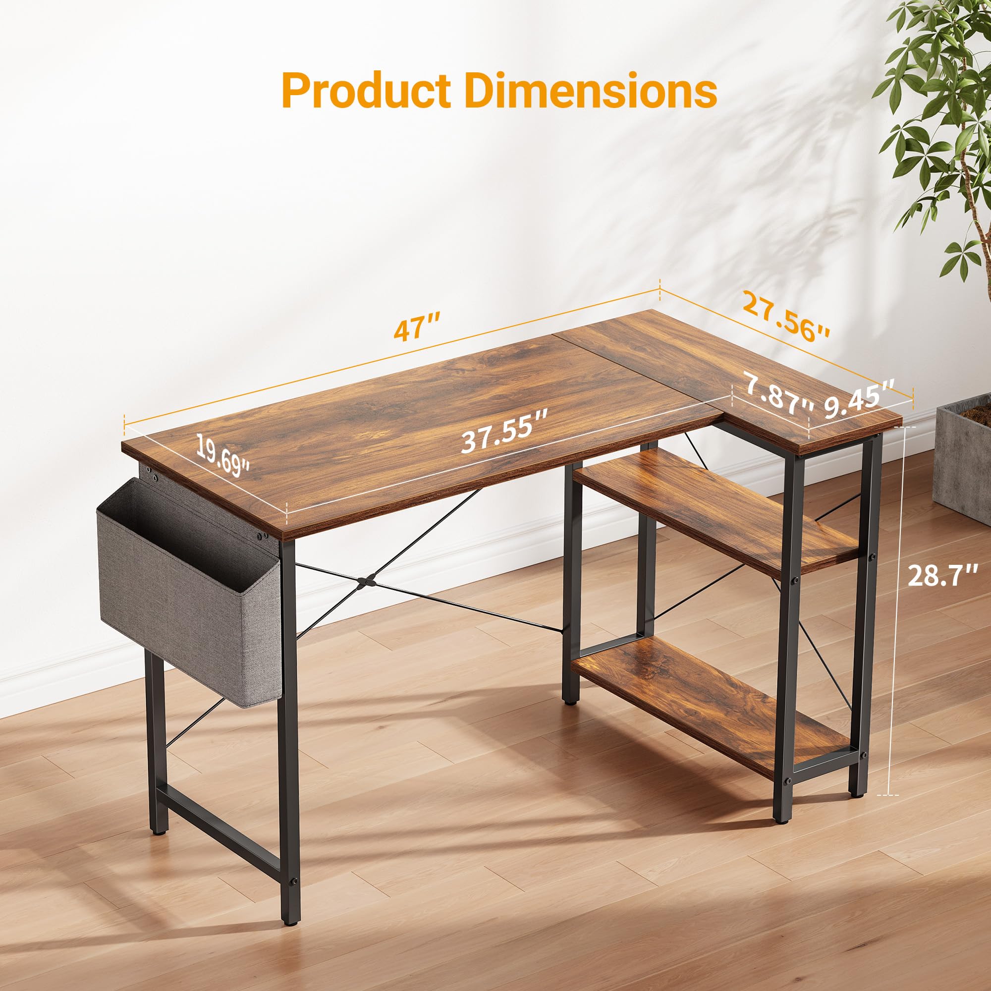 CubiCubi L Shaped Desk with Reversible Storage Options
