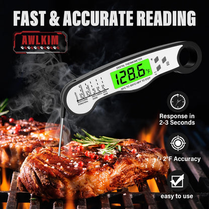 Digital Meat Thermometer Instant Read Waterproof Backlit Red