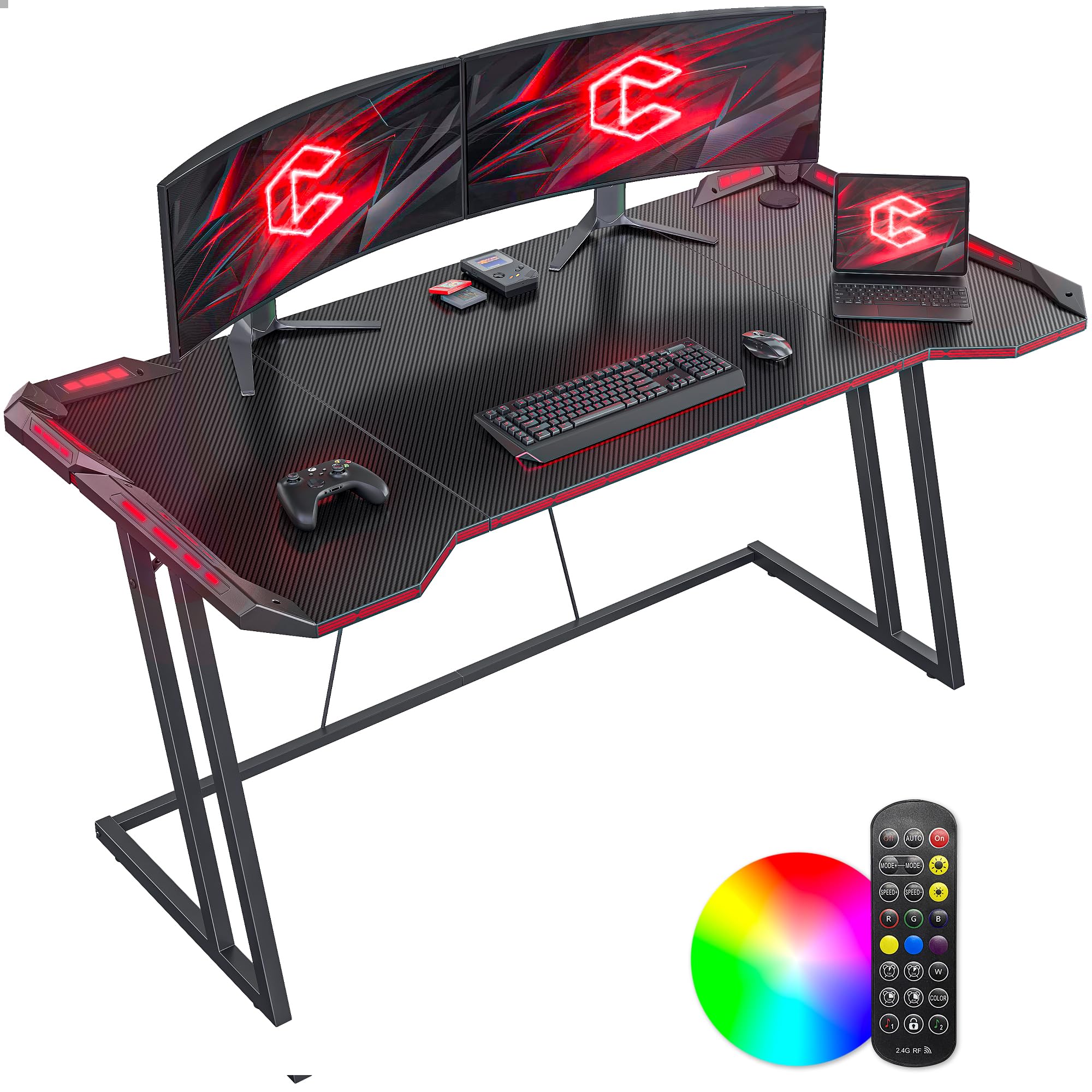 CubiCubi Gaming Desk with LED Lights and Ergonomic Design
