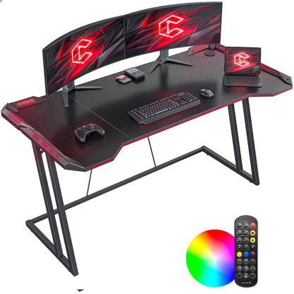 CubiCubi Gaming Desk with LED Lights and Ergonomic Design
