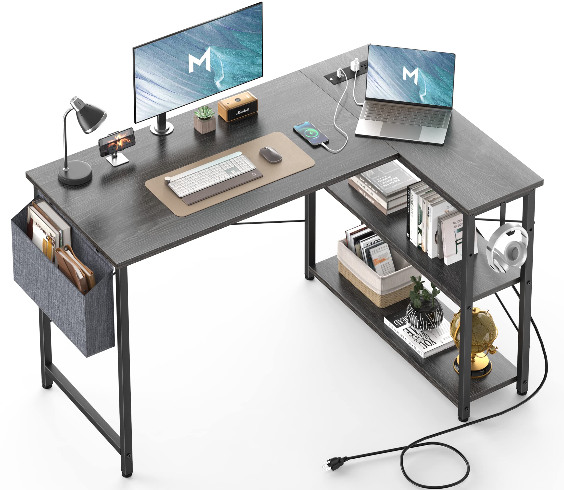 L Shaped Office Desk with USB Ports for Small Spaces