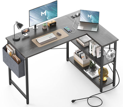 L Shaped Office Desk with USB Ports for Small Spaces