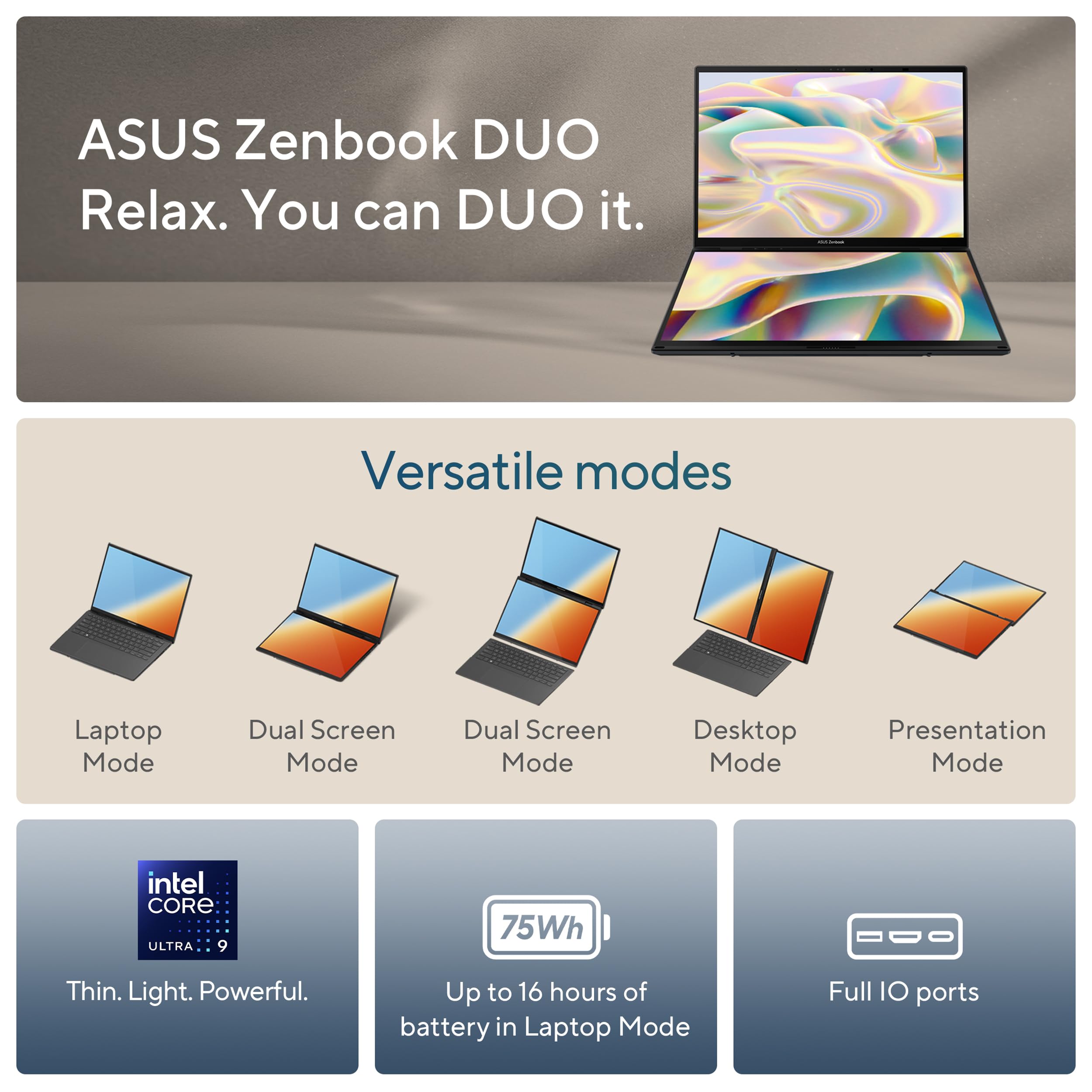 ASUS Zenbook Duo Laptop with Dual 14 Inch OLED Display