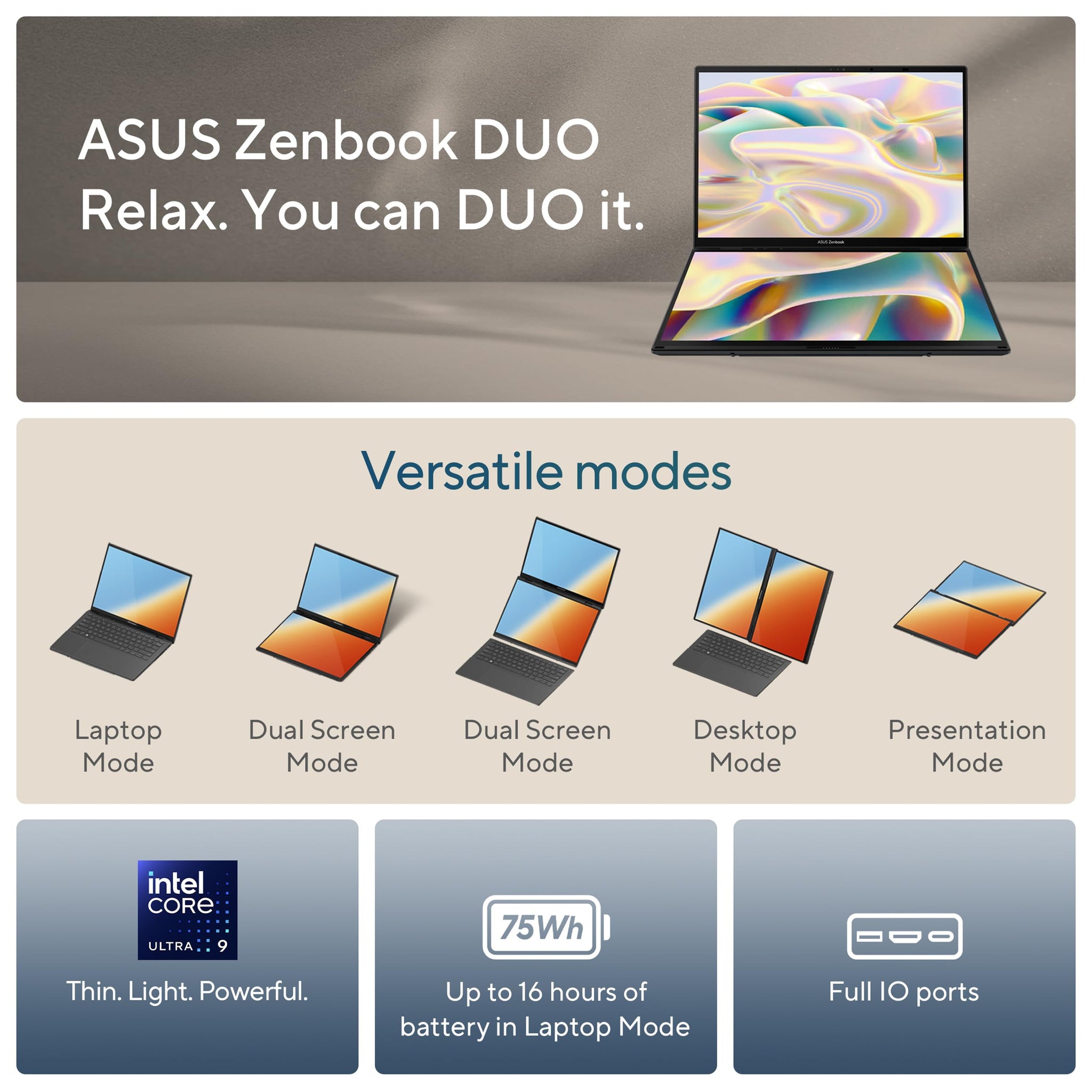 ASUS Zenbook Duo Laptop with Dual 14 Inch OLED Display