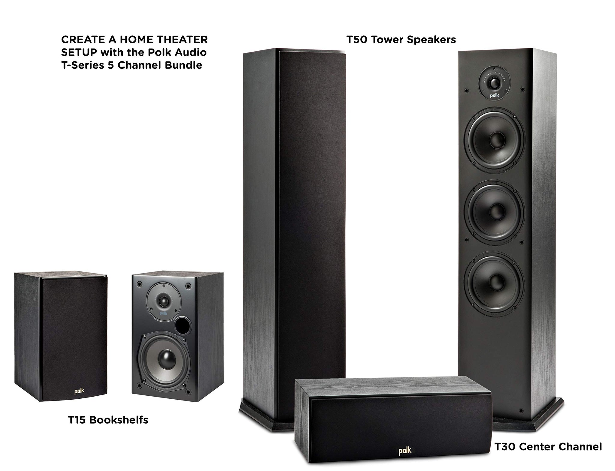 Polk Audio T15 Bookshelf Speakers with Deep Bass Sound
