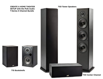 Polk Audio T15 Bookshelf Speakers with Deep Bass Sound