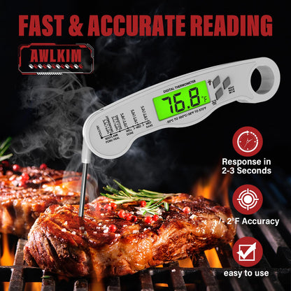 Digital Meat Thermometer Instant Read Waterproof Backlit Red