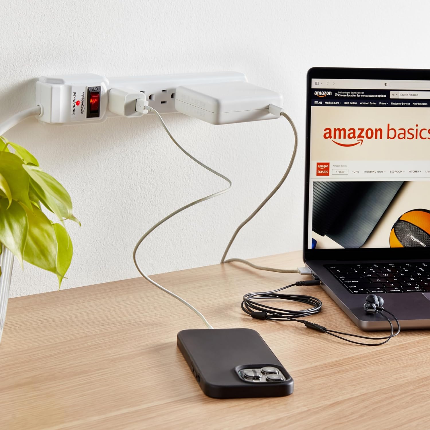 Amazon Basics Two Pack Surge Protector Power Strip 200J