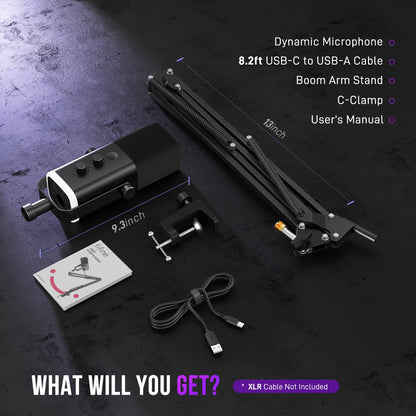 FIFINE AM8T XLR USB Gaming Microphone Kit with Boom Arm