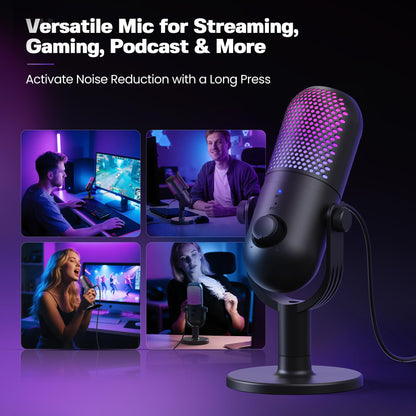 USB Gaming Microphone With RGB Lighting Quick Mute Stand