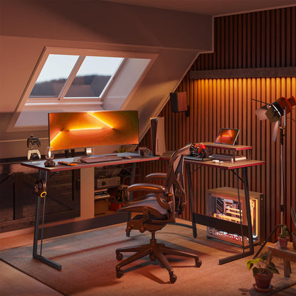 CubiCubi L Shaped Gaming Desk with Carbon Fiber Surface