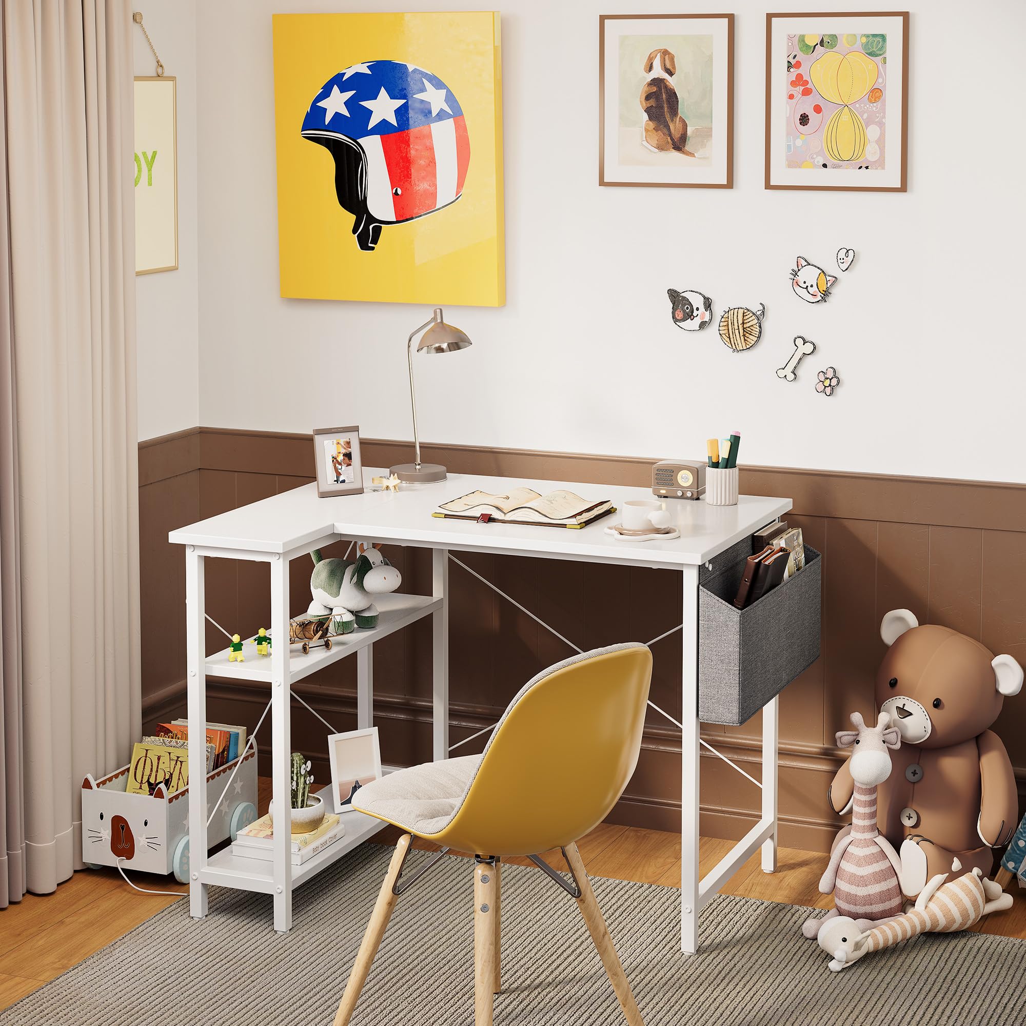 CubiCubi L Shaped Desk with Reversible Storage Options
