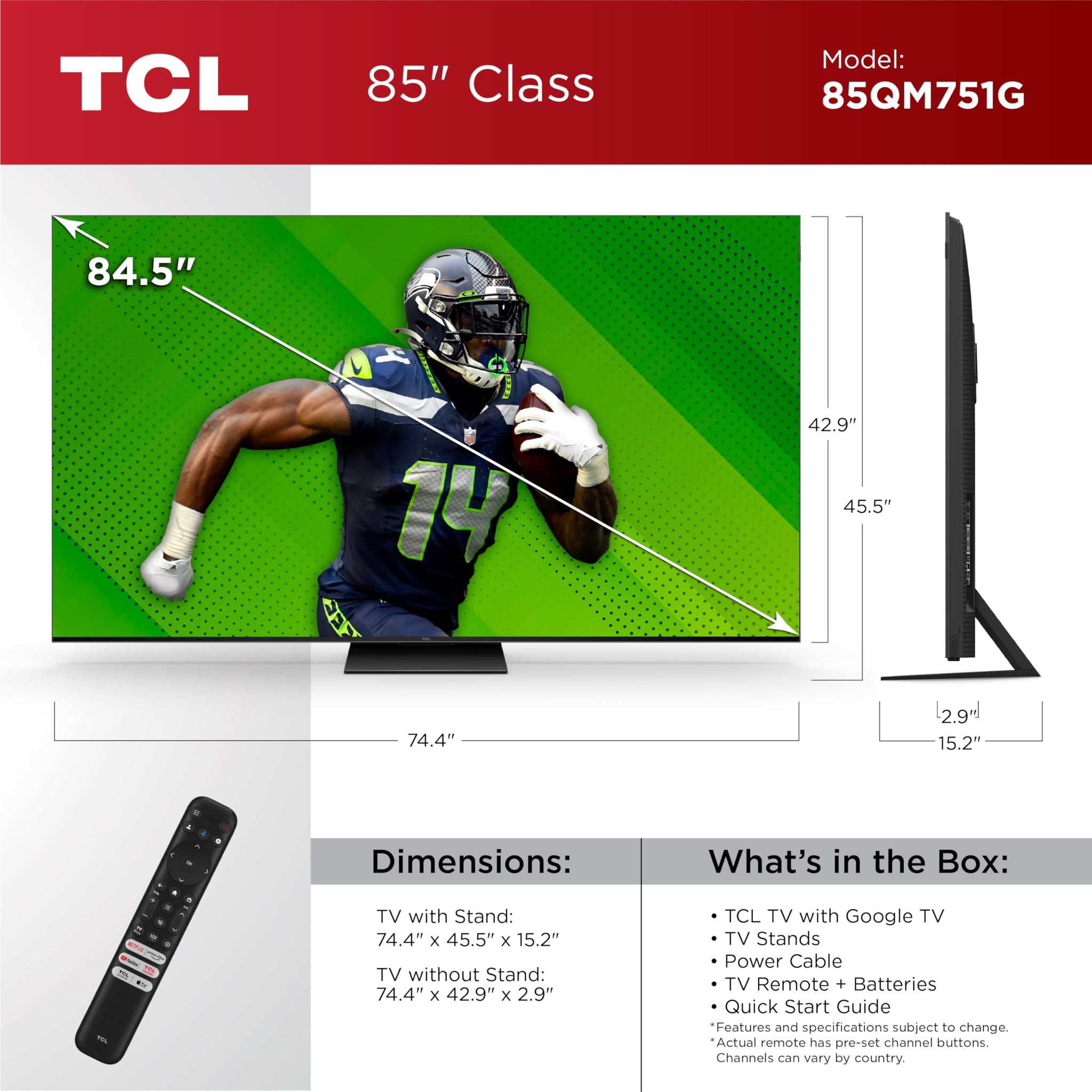 TCL 65 Inch QLED 4K Smart TV with Dolby Vision