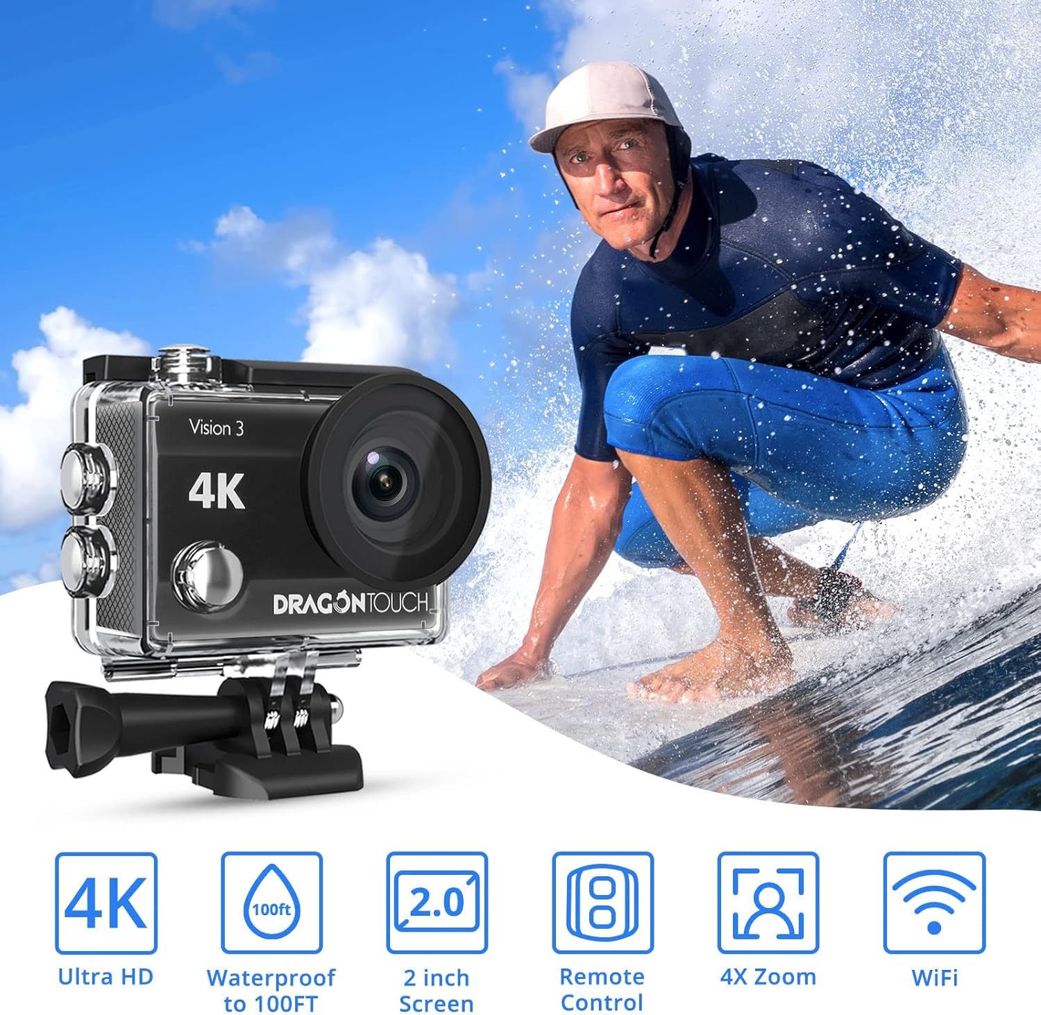 Dragon Touch 4K Action Camera With 170 Degree View