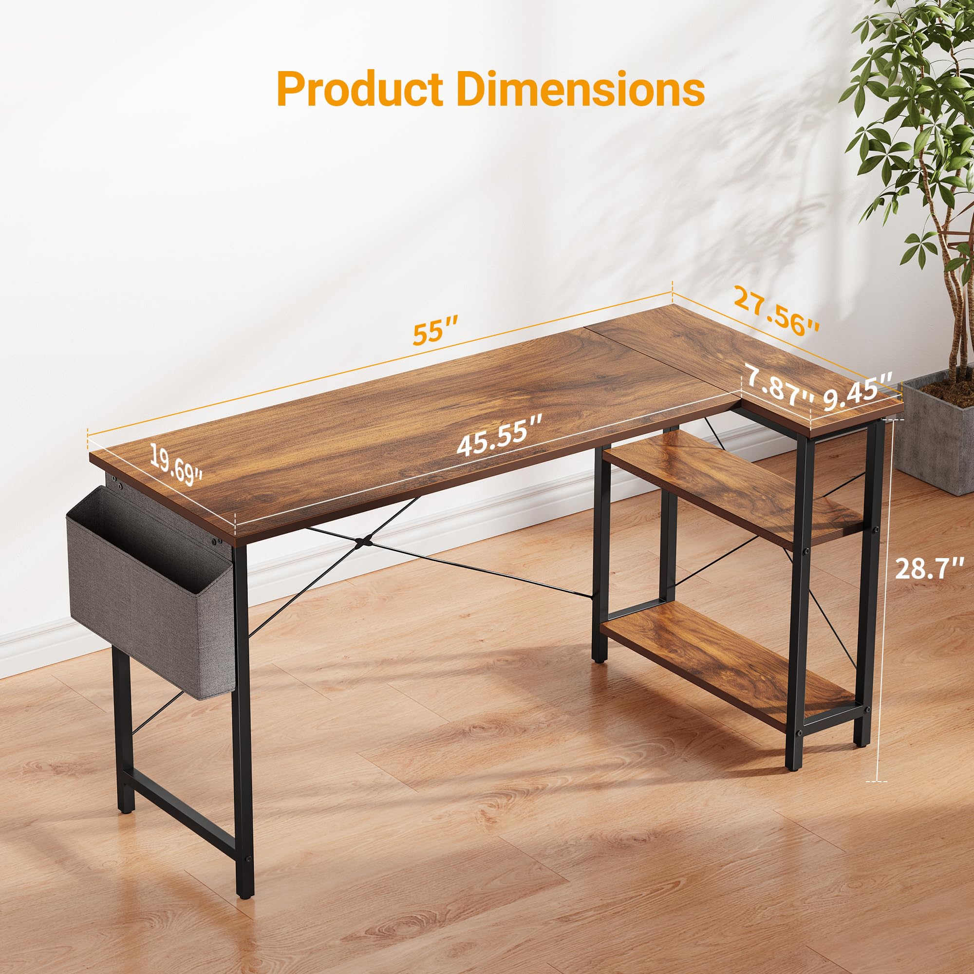 CubiCubi L Shaped Desk with Reversible Storage Options