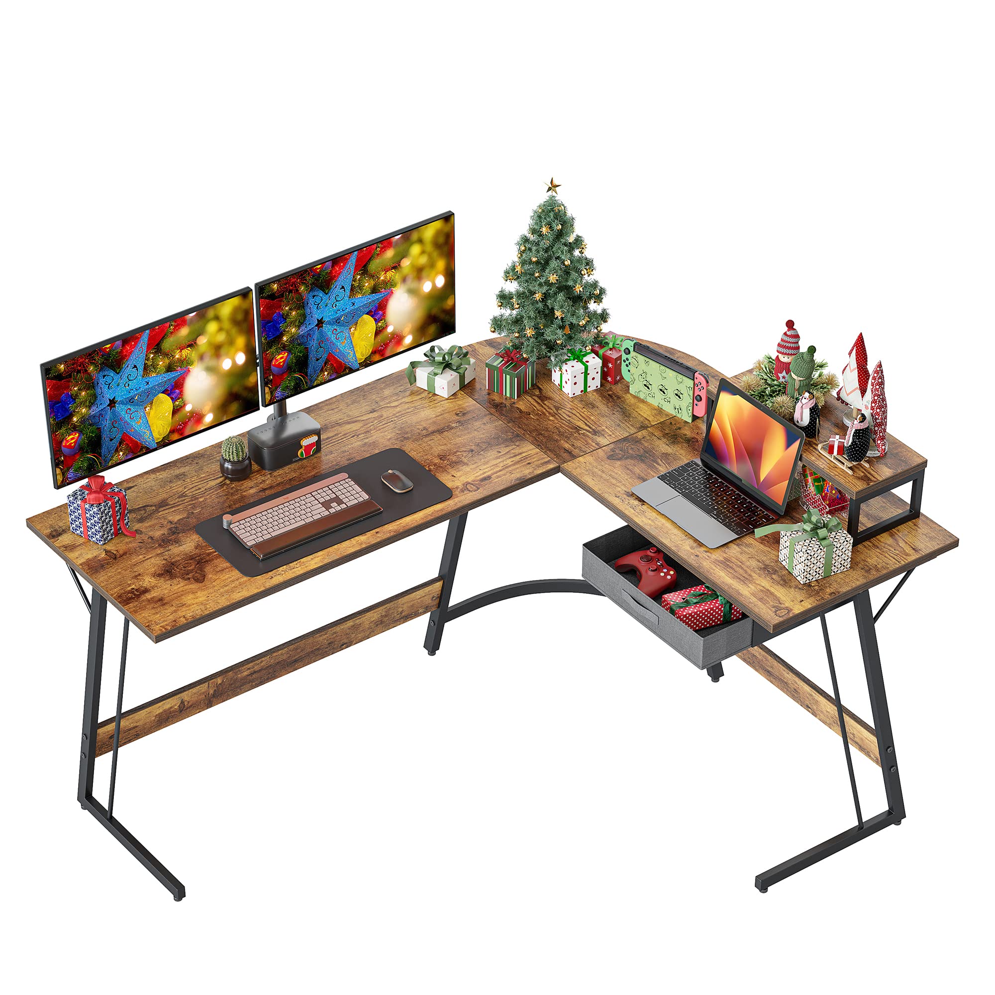 CubiCubi L Shaped Gaming Desk with Carbon Fiber Surface