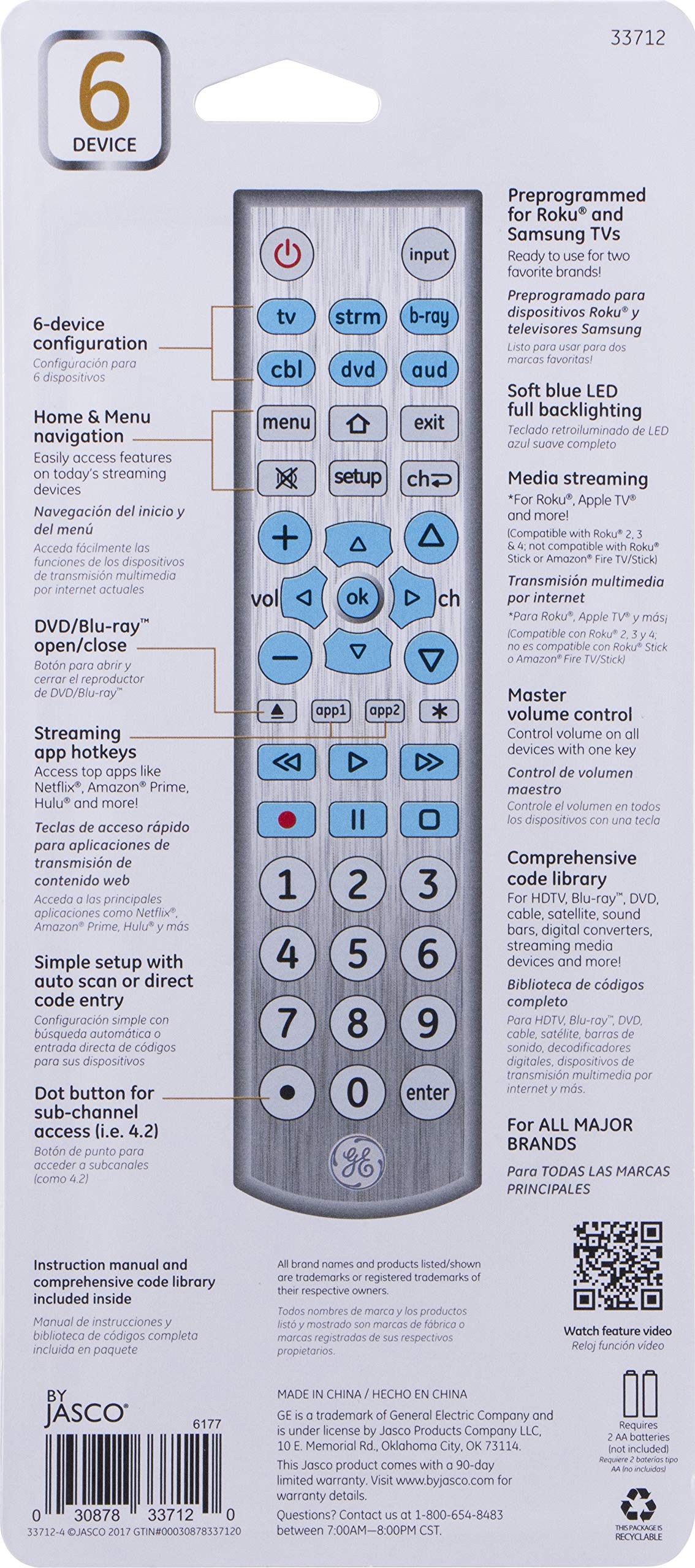 GE Big Button Backlit Universal Remote Control for Six Devices
