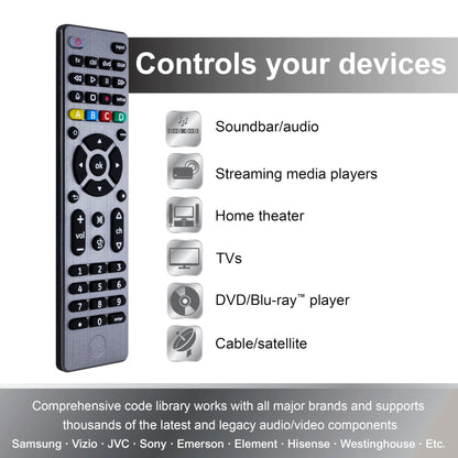 GE Universal Remote Control for 4 Devices Easy Setup