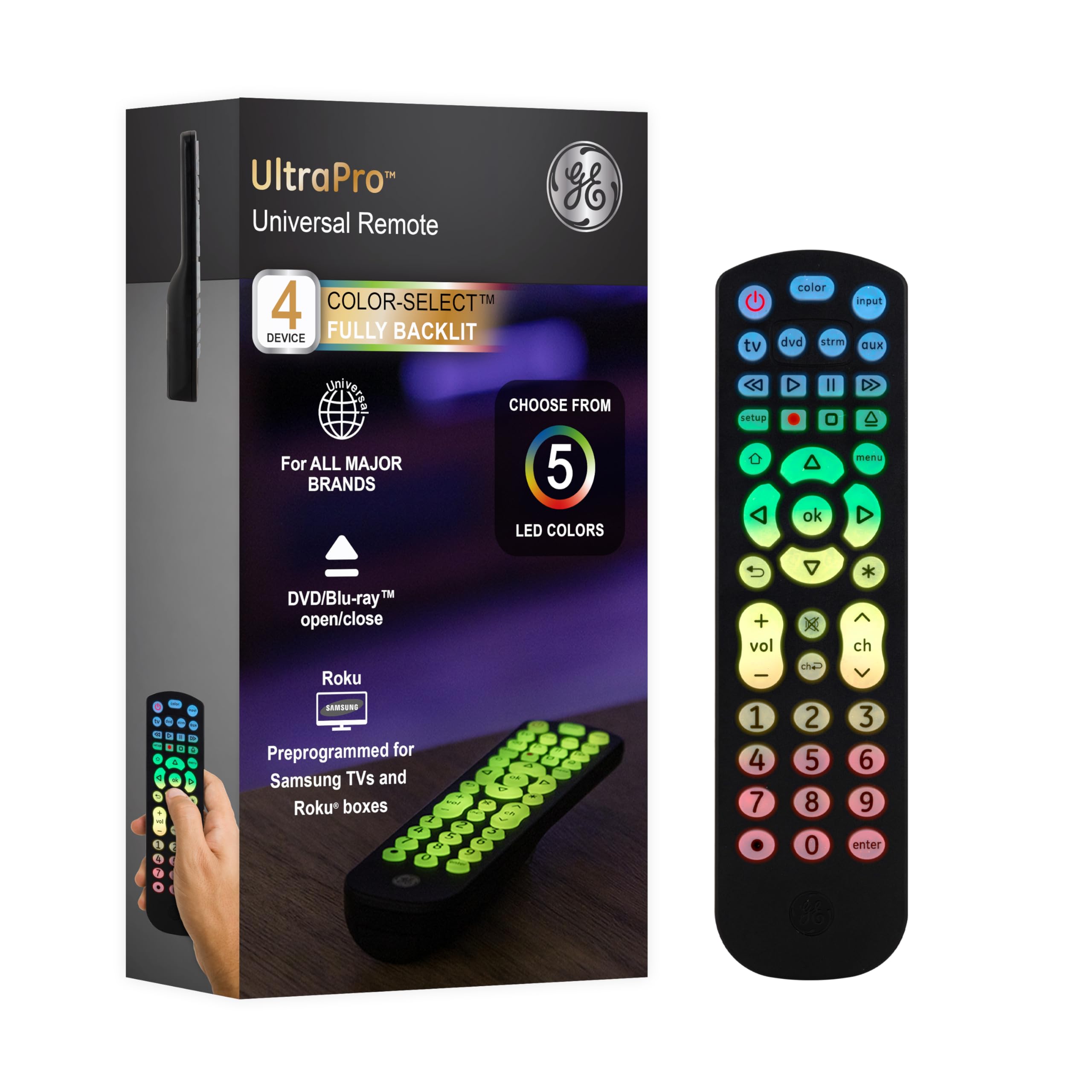 Universal Remote Control for 4 Devices in Black