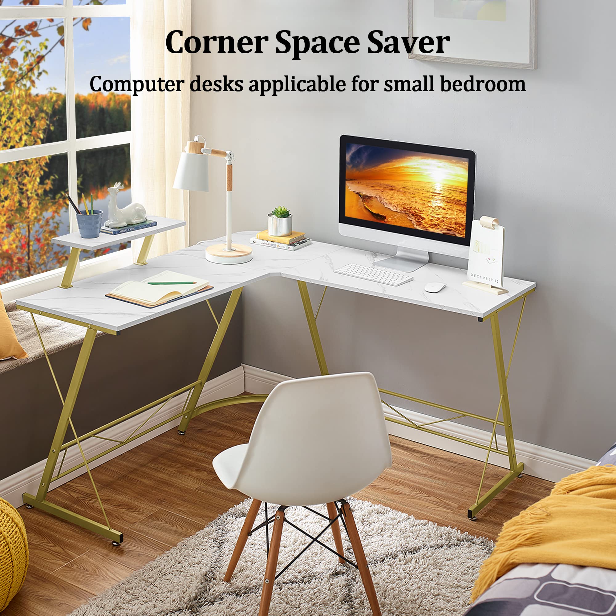 L Shaped Gaming Desk with Large Monitor Stand