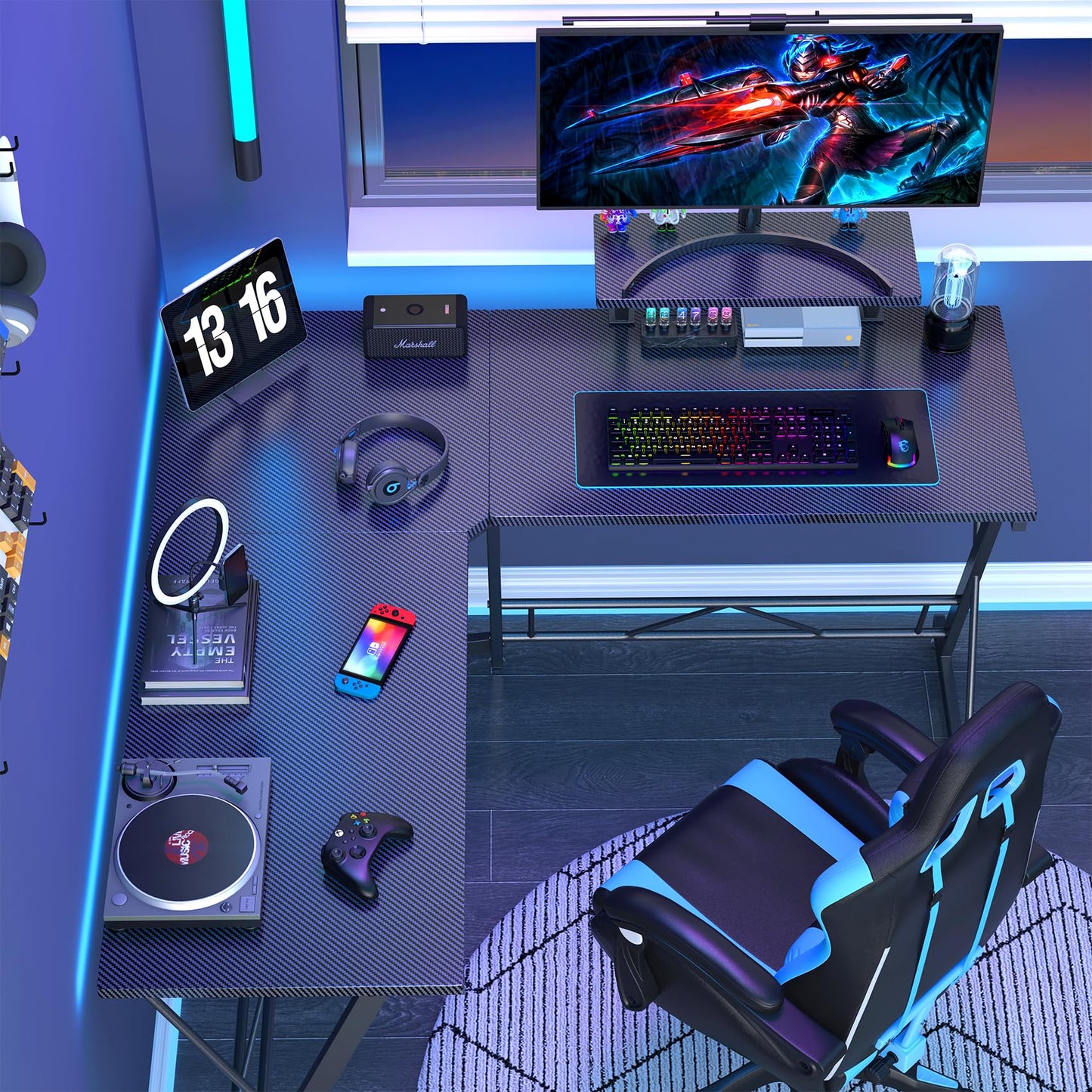 L Shaped Gaming Desk with Large Monitor Stand