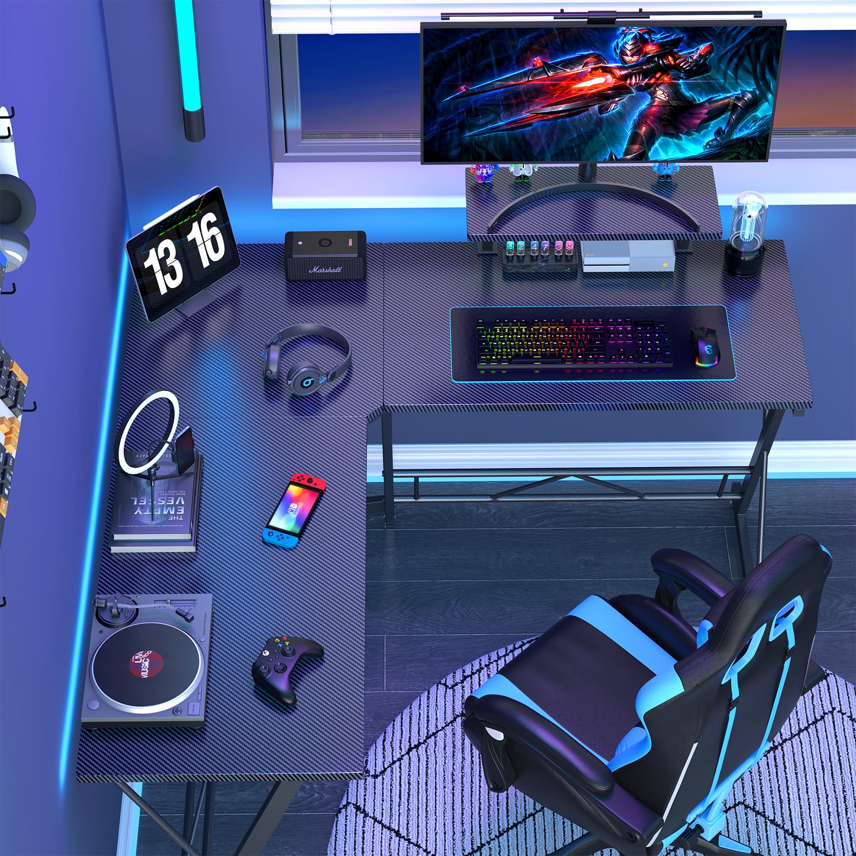 L Shaped Gaming Desk with Large Monitor Stand