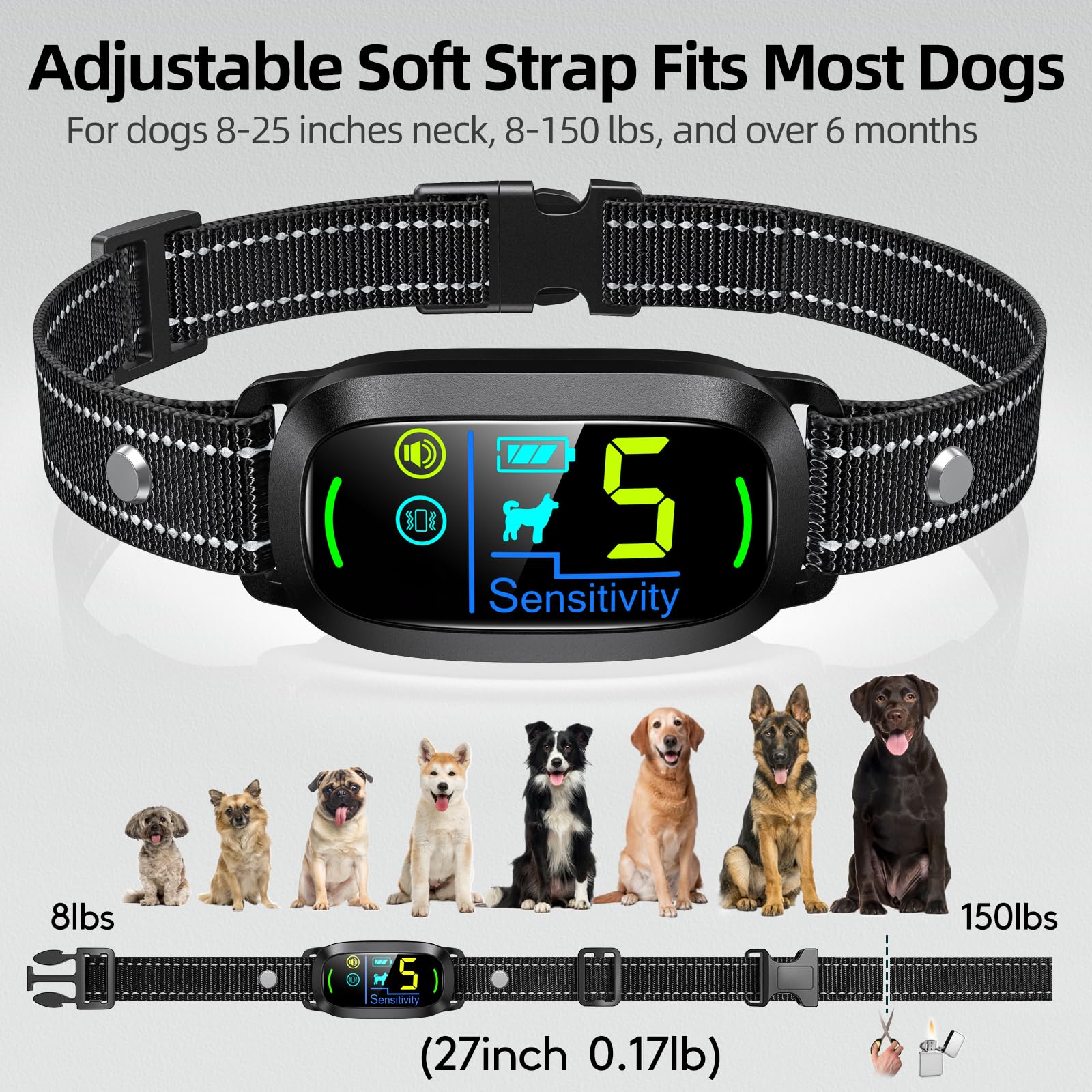 Rechargeable Dog Bark Collar with Adjustable Sensitivity Levels
