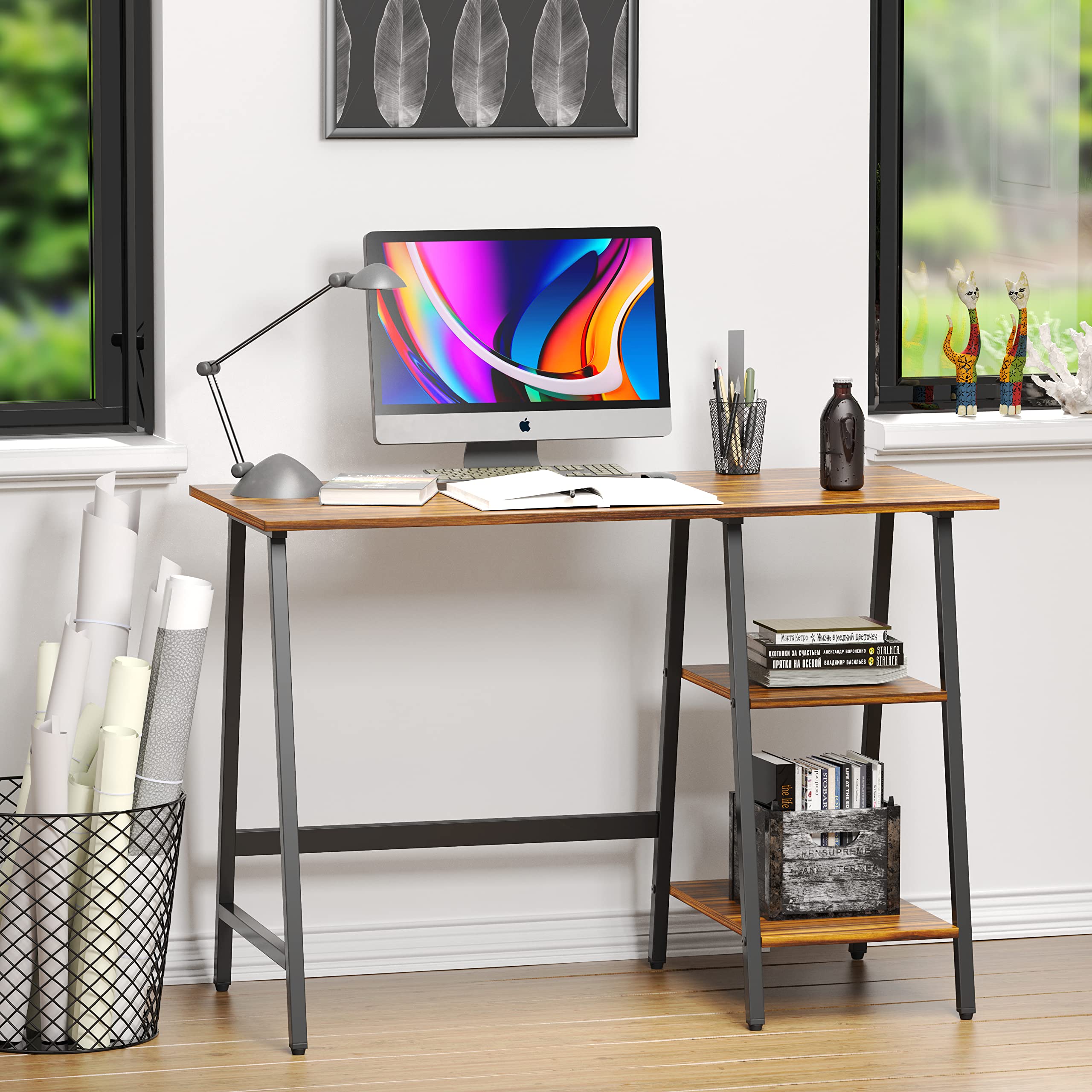 SHW 43 Inch Home Office Desk with Open Storage
