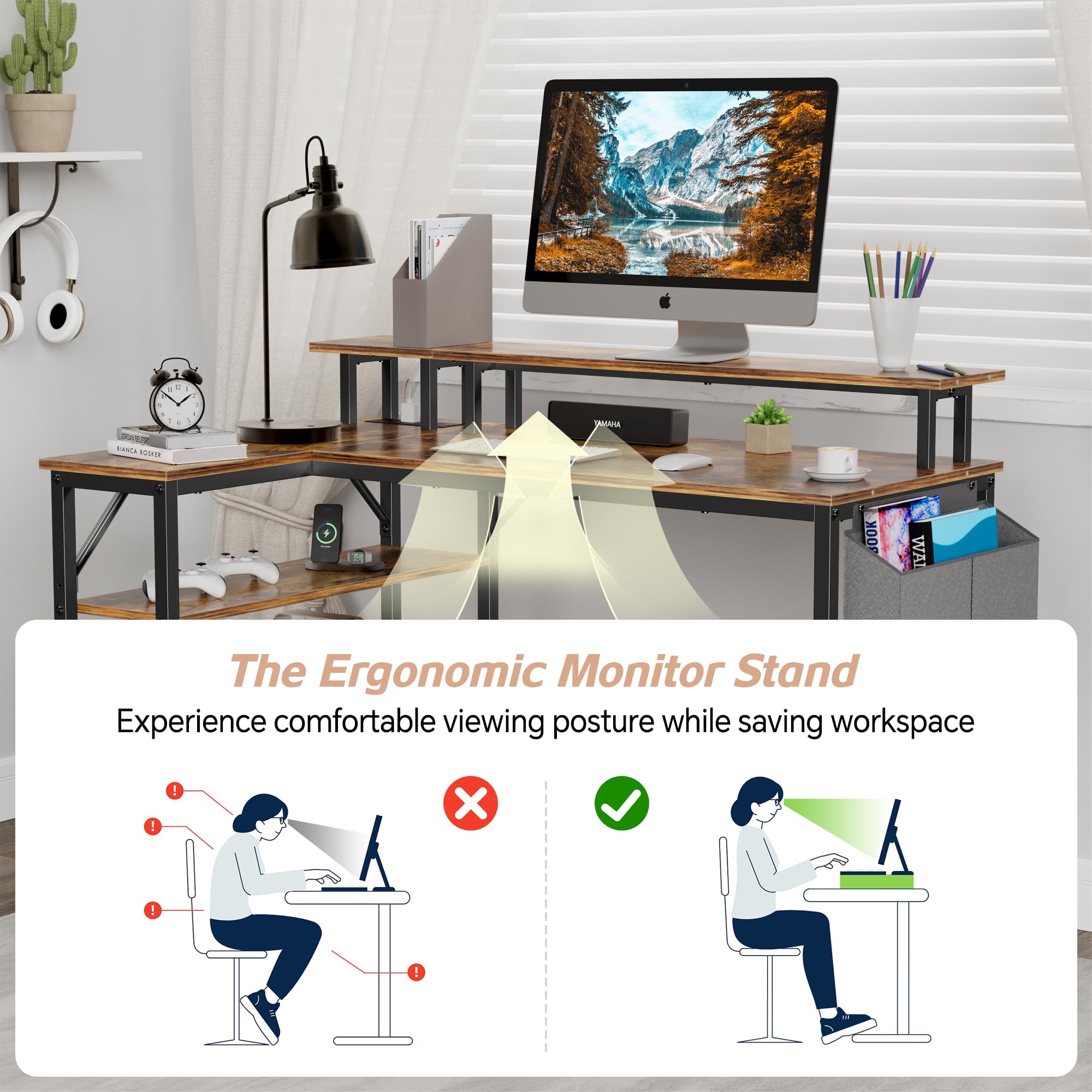 L Shaped Desk with Power Outlets and LED Lights