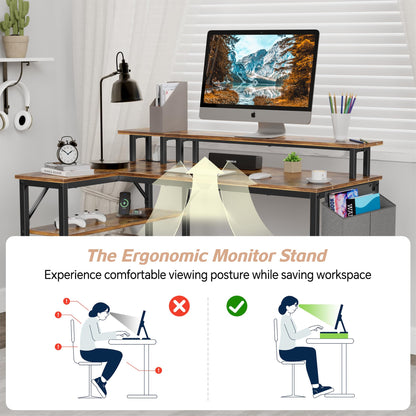 L Shaped Desk with Power Outlets and LED Lights