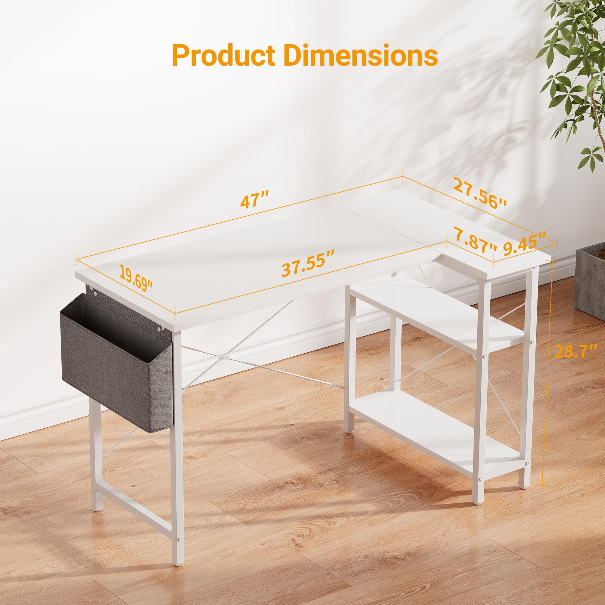 CubiCubi L Shaped Desk with Reversible Storage Options