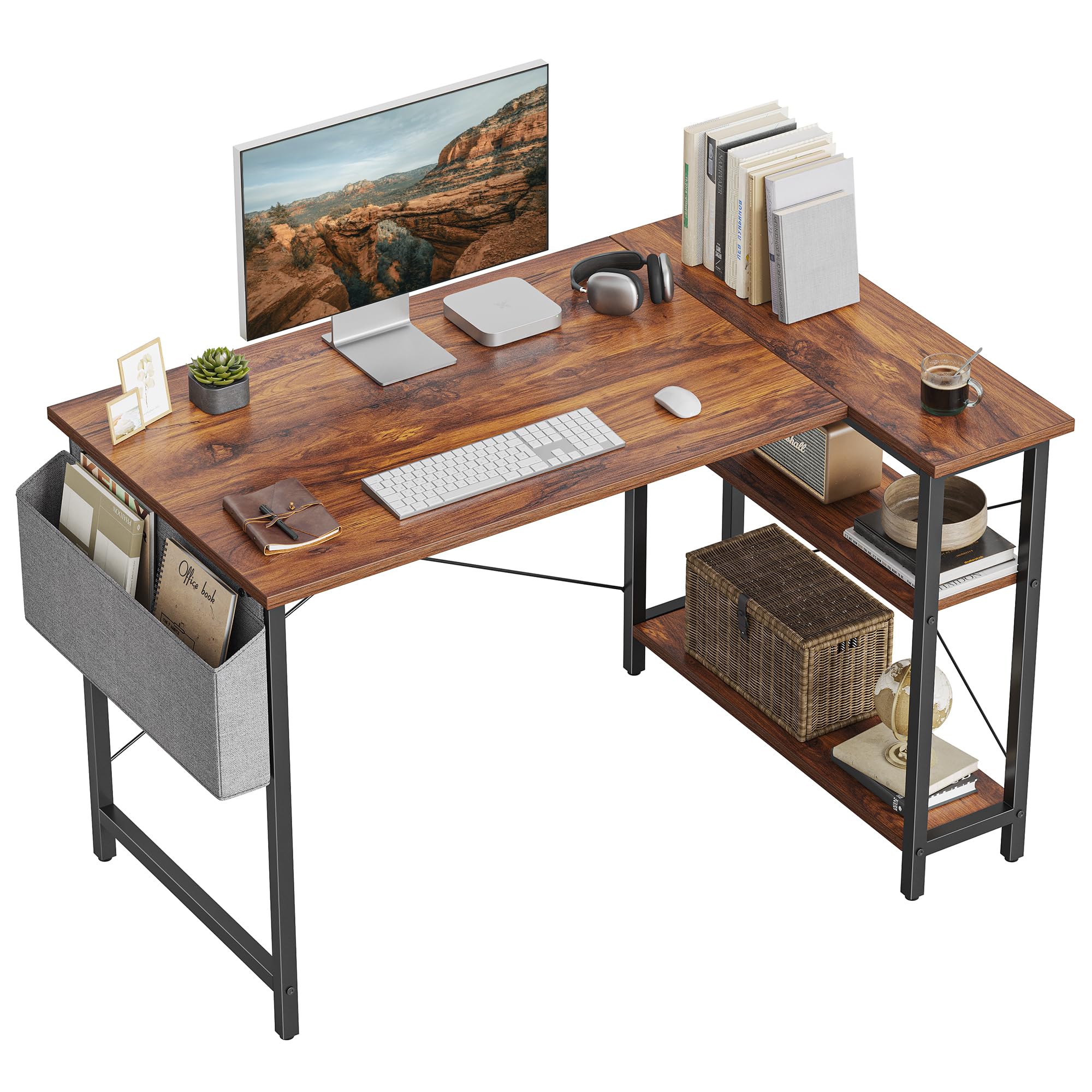 CubiCubi L Shaped Desk with Reversible Storage Options