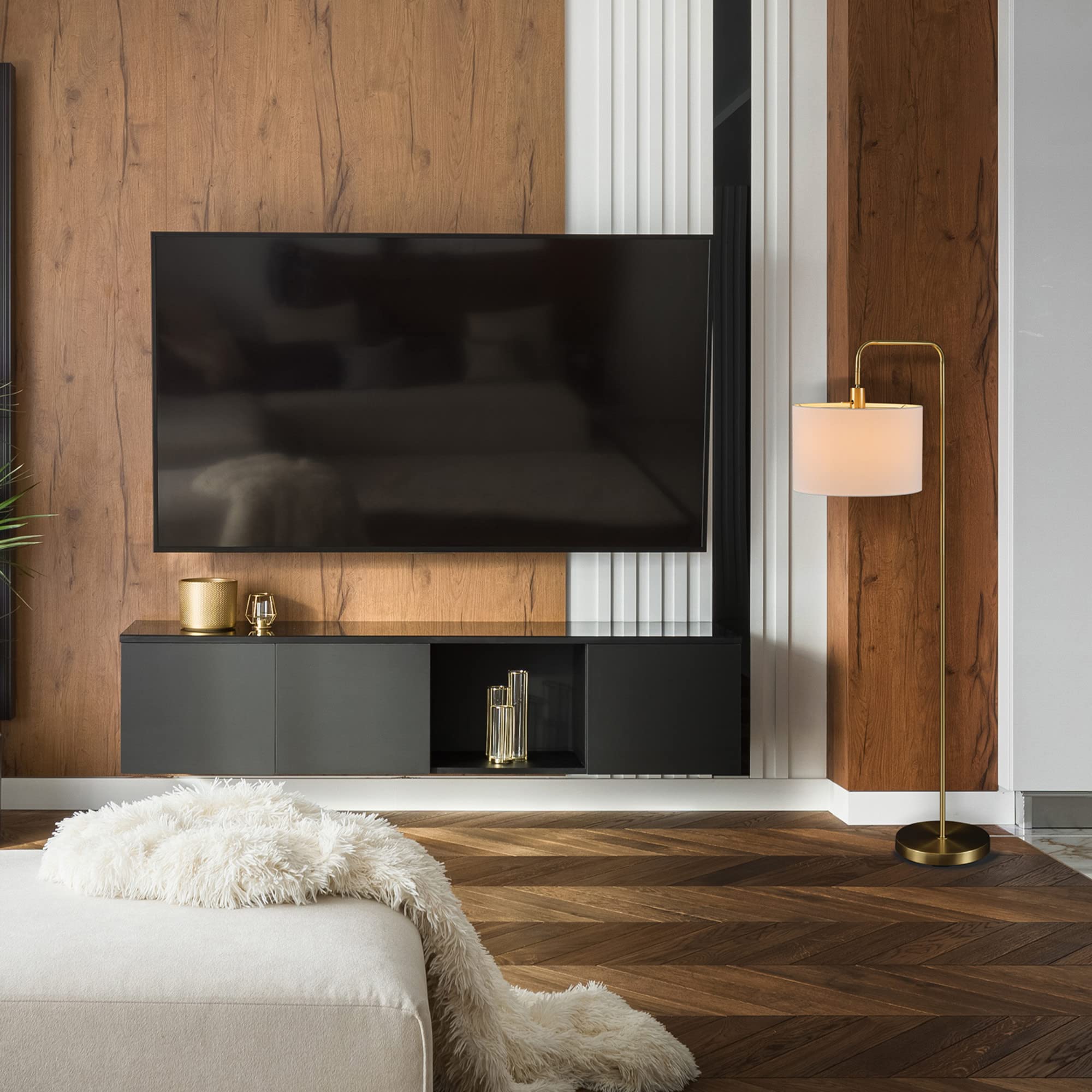 Brass Floor Lamp with White Shade for Modern Decor