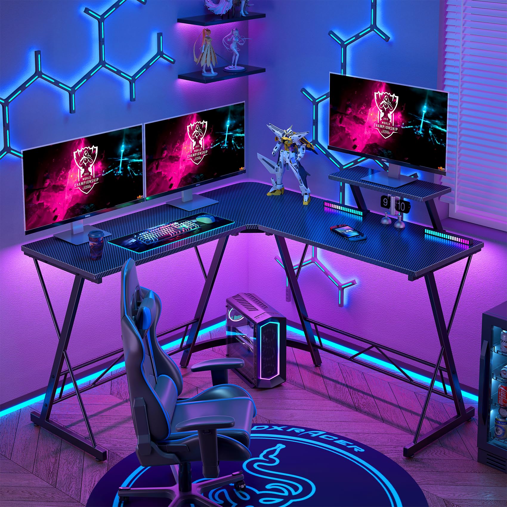 L Shaped Gaming Desk with Large Monitor Stand