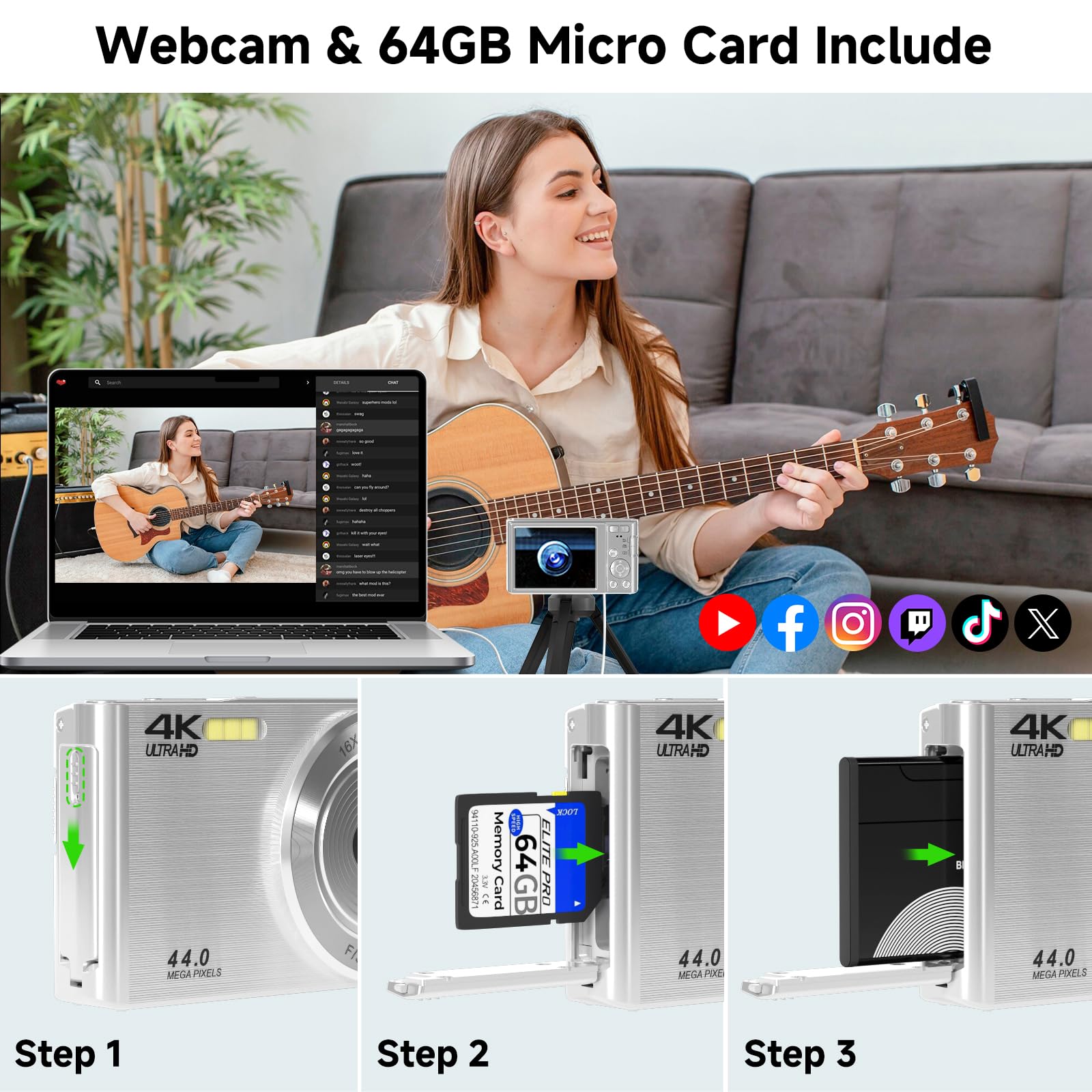 FHD 4K Digital Camera for Kids with 16X Zoom