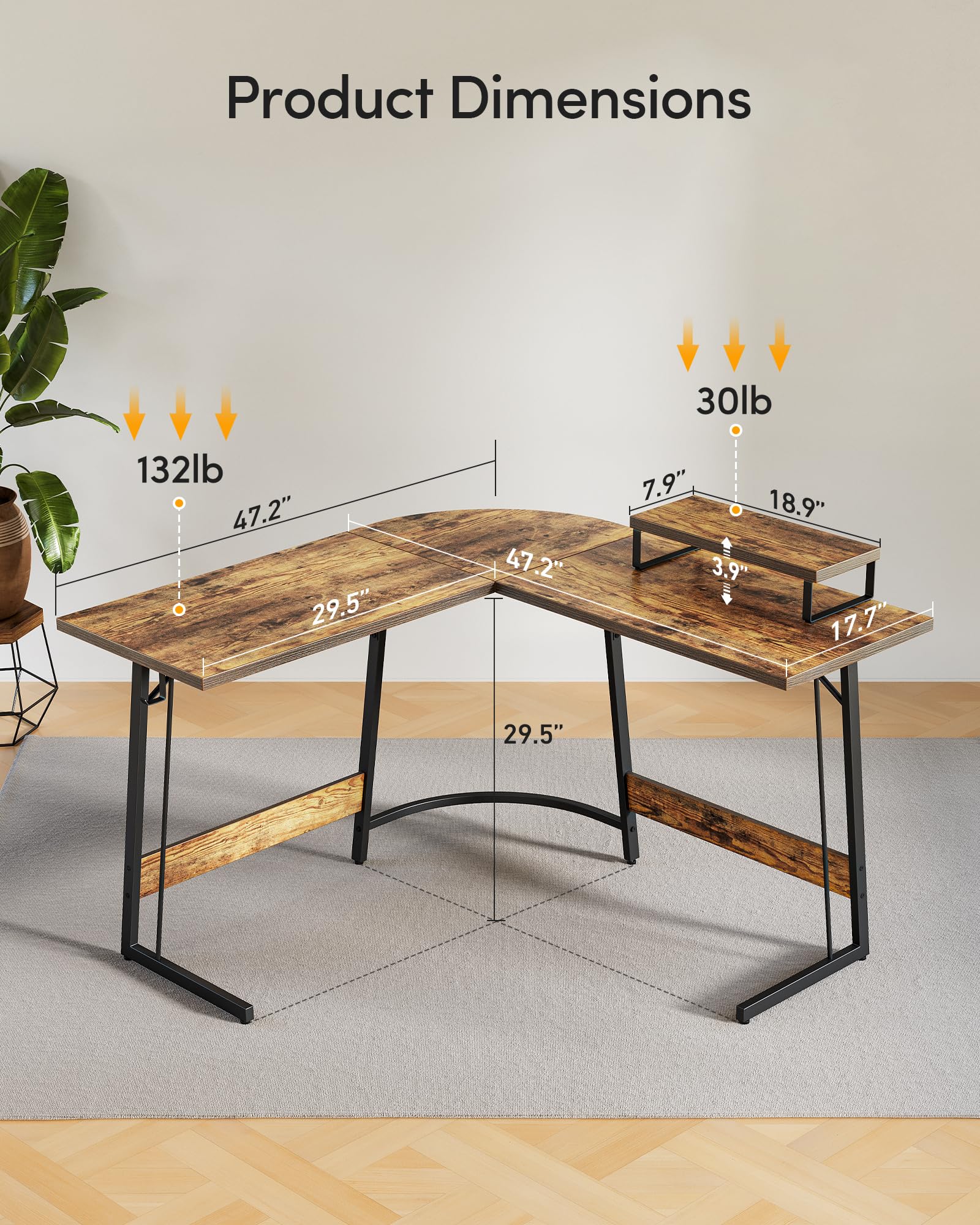 CubiCubi L Shaped Gaming Desk with Carbon Fiber Surface