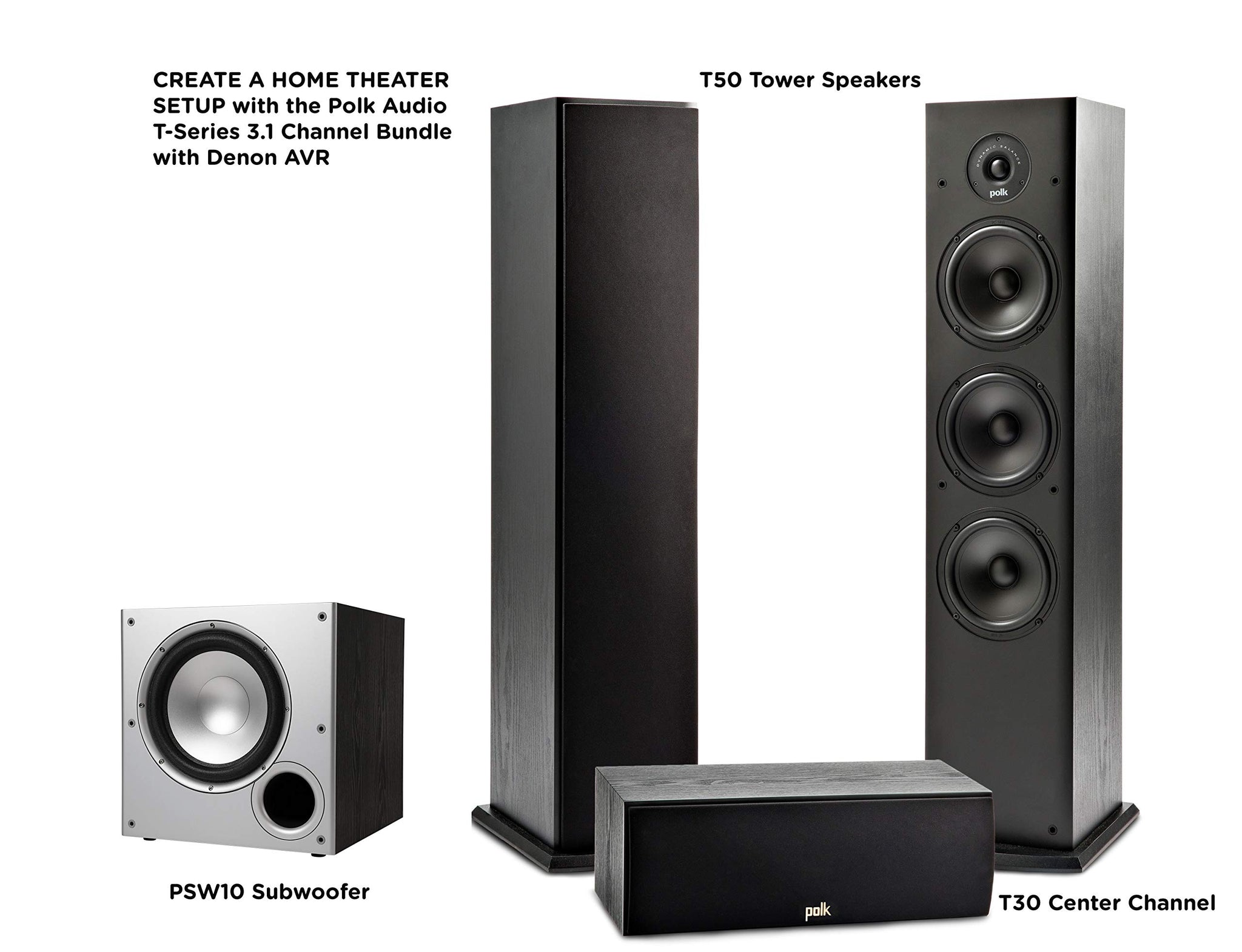Polk Audio T15 Bookshelf Speakers with Deep Bass Sound