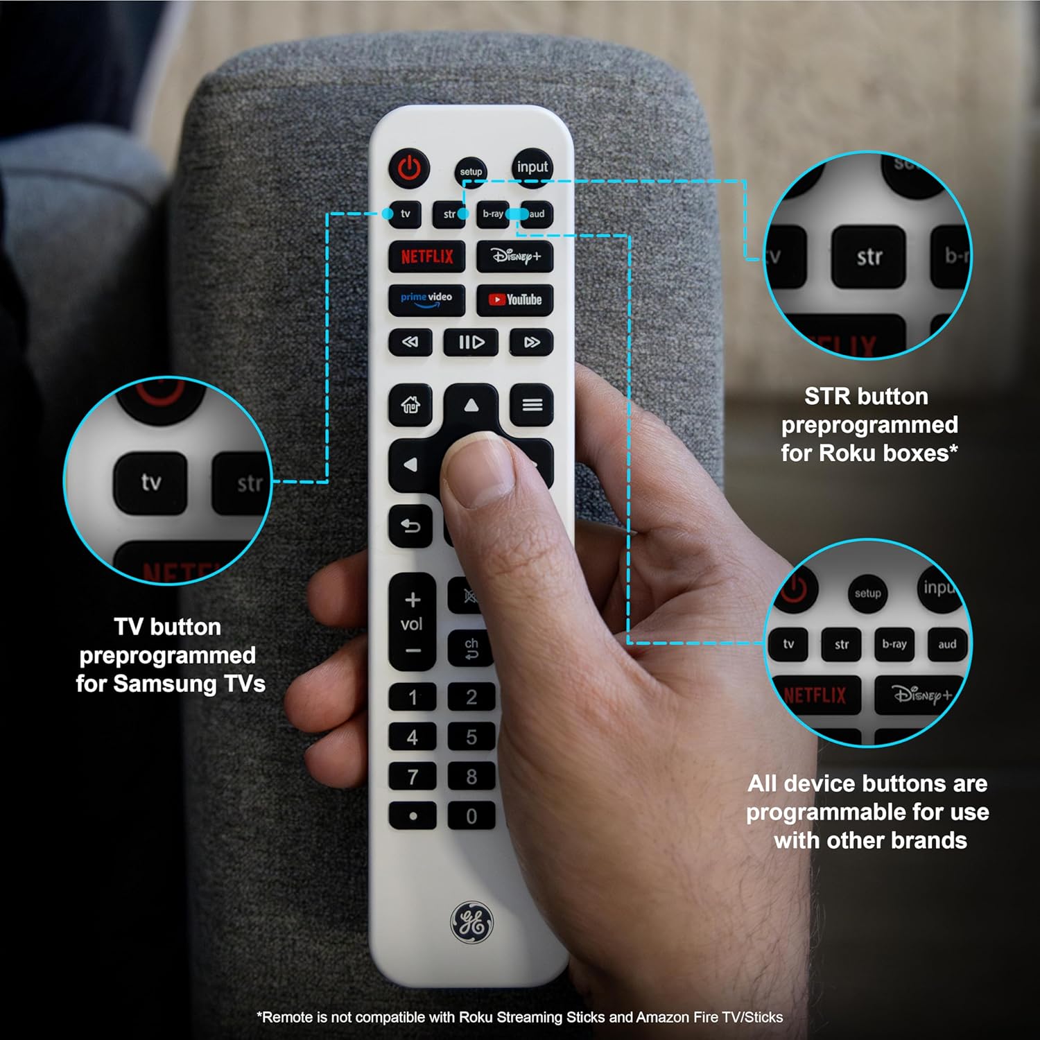 GE Rechargeable Universal TV Remote Control with Backlit Buttons