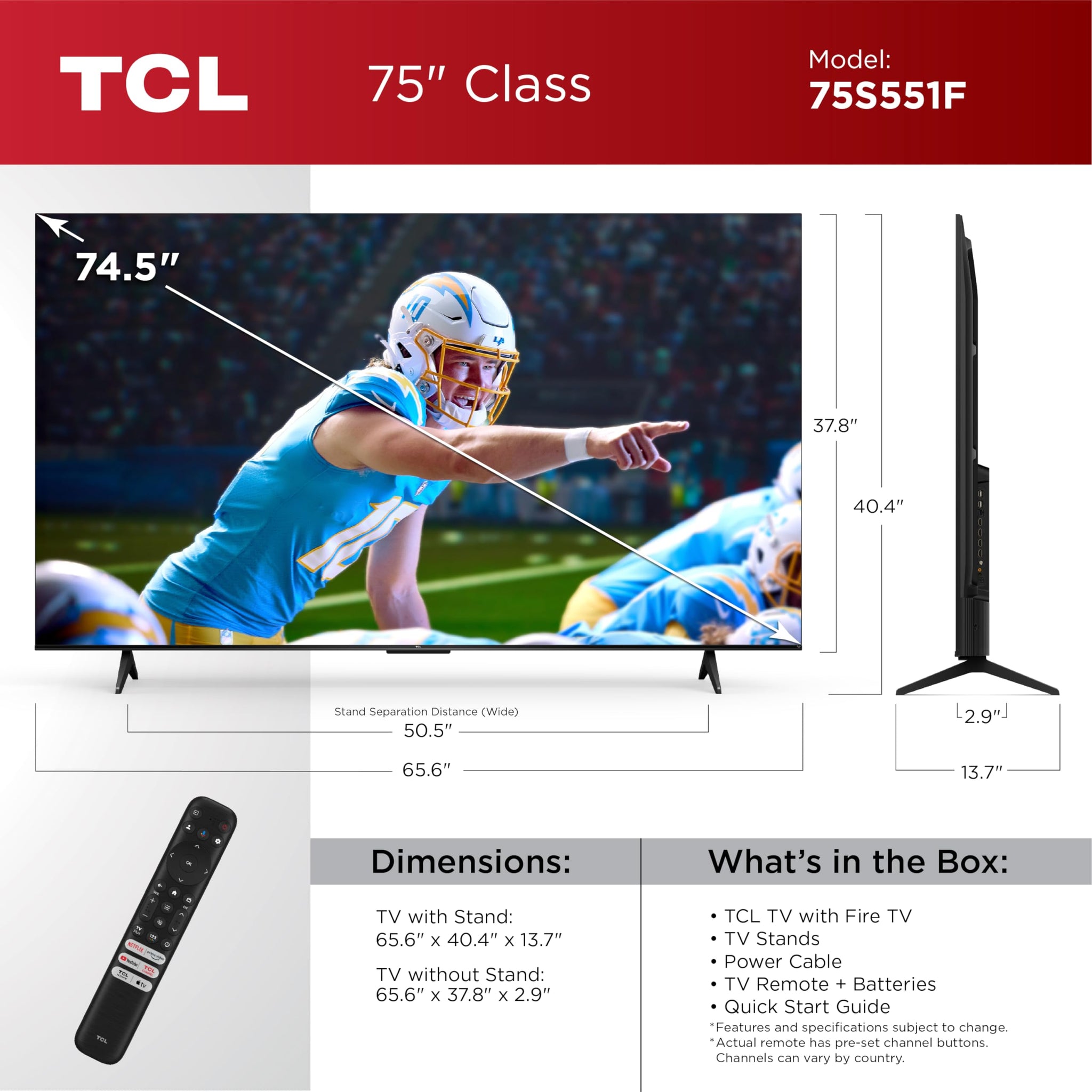 TCL 75 Inch 4K Smart TV with Dolby Vision and Alexa