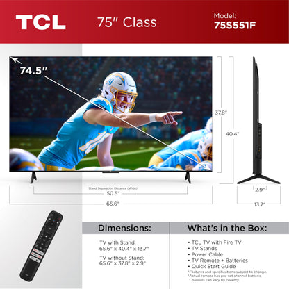TCL 75 Inch 4K Smart TV with Dolby Vision and Alexa