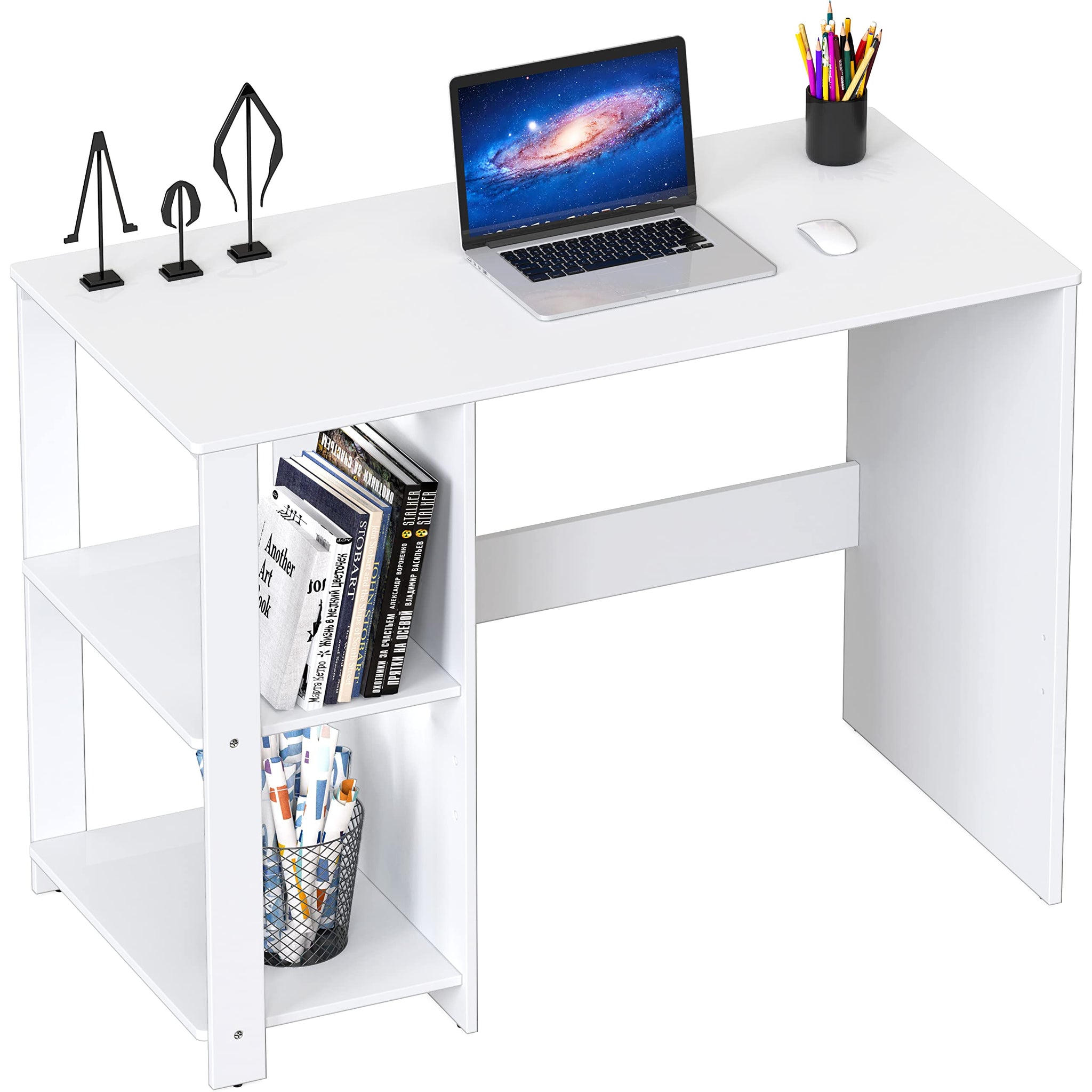 SHW 38 Inch Black Home Office Desk with Shelves
