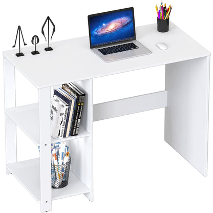 SHW 38 Inch Black Home Office Desk with Shelves