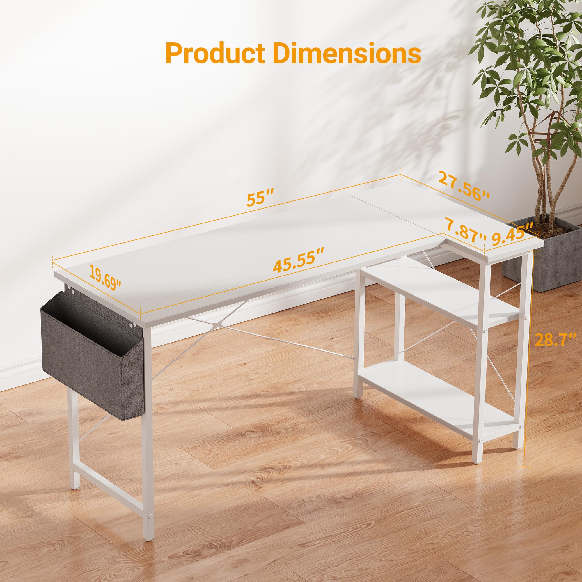 CubiCubi L Shaped Desk with Reversible Storage Options